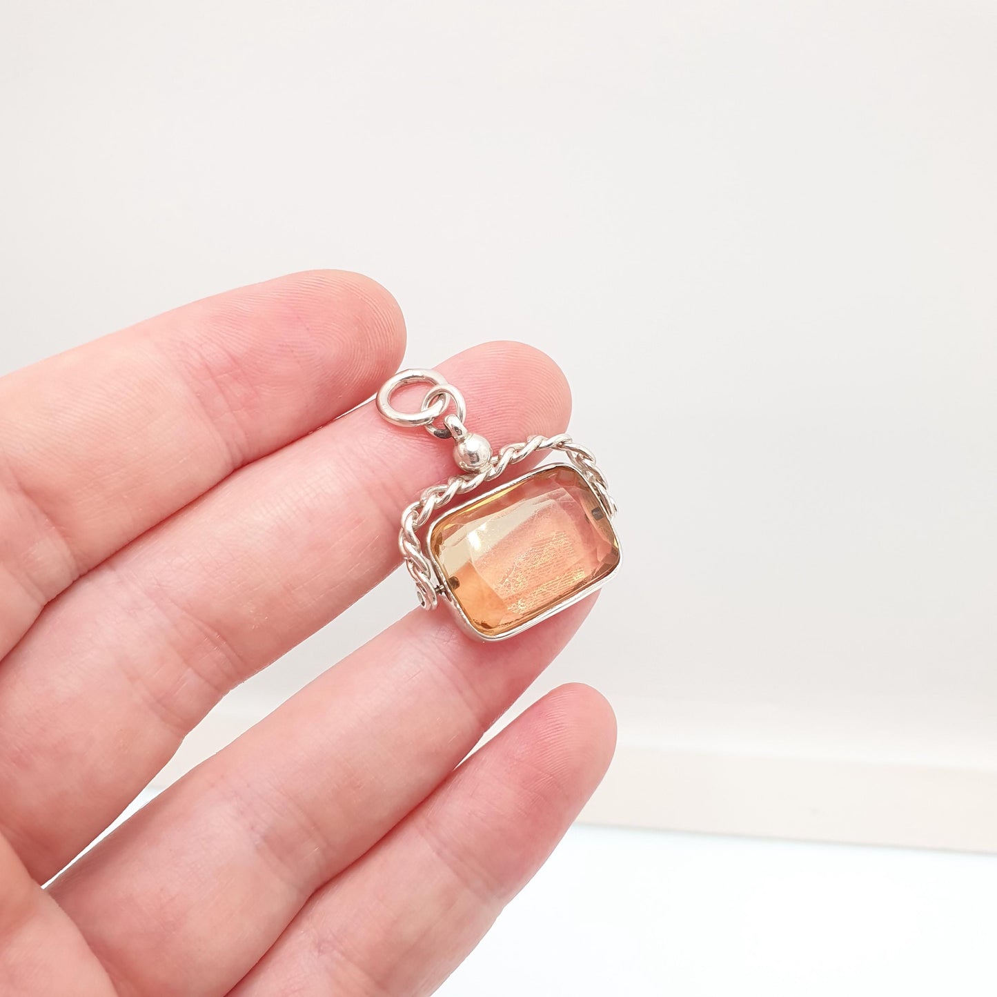 Antique Sterling Silver Citrine Spinner Fob Pendant Genuine Real Gemstone Quartz Hallmarked Necklace Albert Vintage Jewellery Jewelry