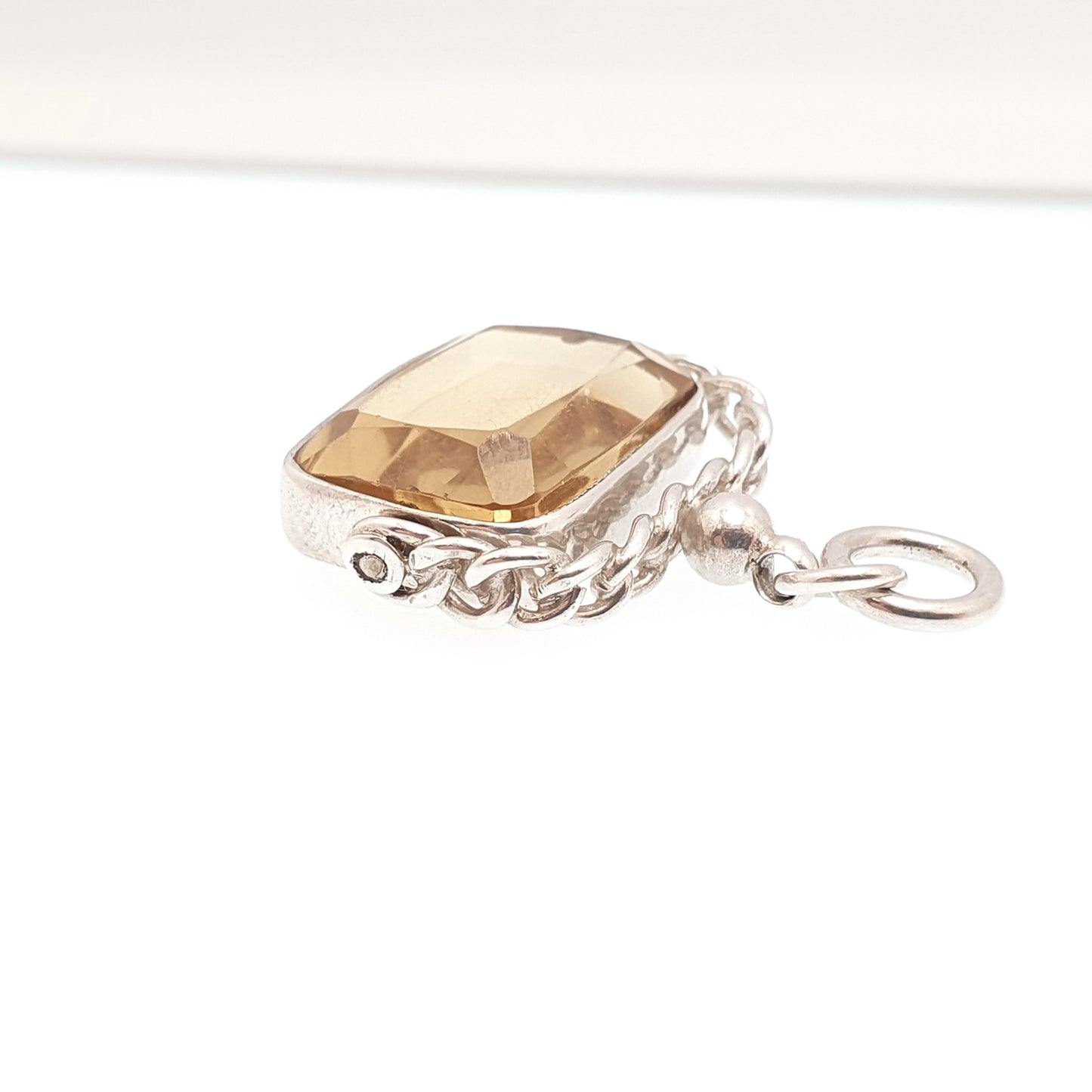Antique Sterling Silver Citrine Spinner Fob Pendant Genuine Real Gemstone Quartz Hallmarked Necklace Albert Vintage Jewellery Jewelry