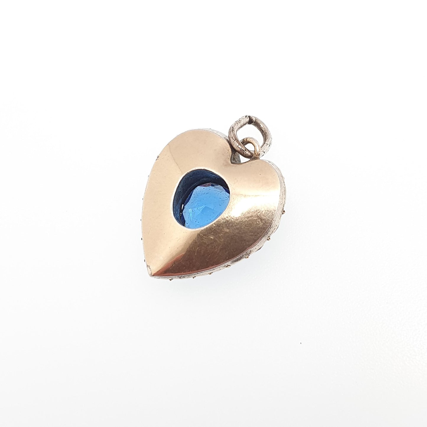 Antique Solid Silver Sapphire Diamond Paste Puffer Heart Pendant Necklace Victorian Gold Vermeil Old Cut Vintage Jewellery Jewelry
