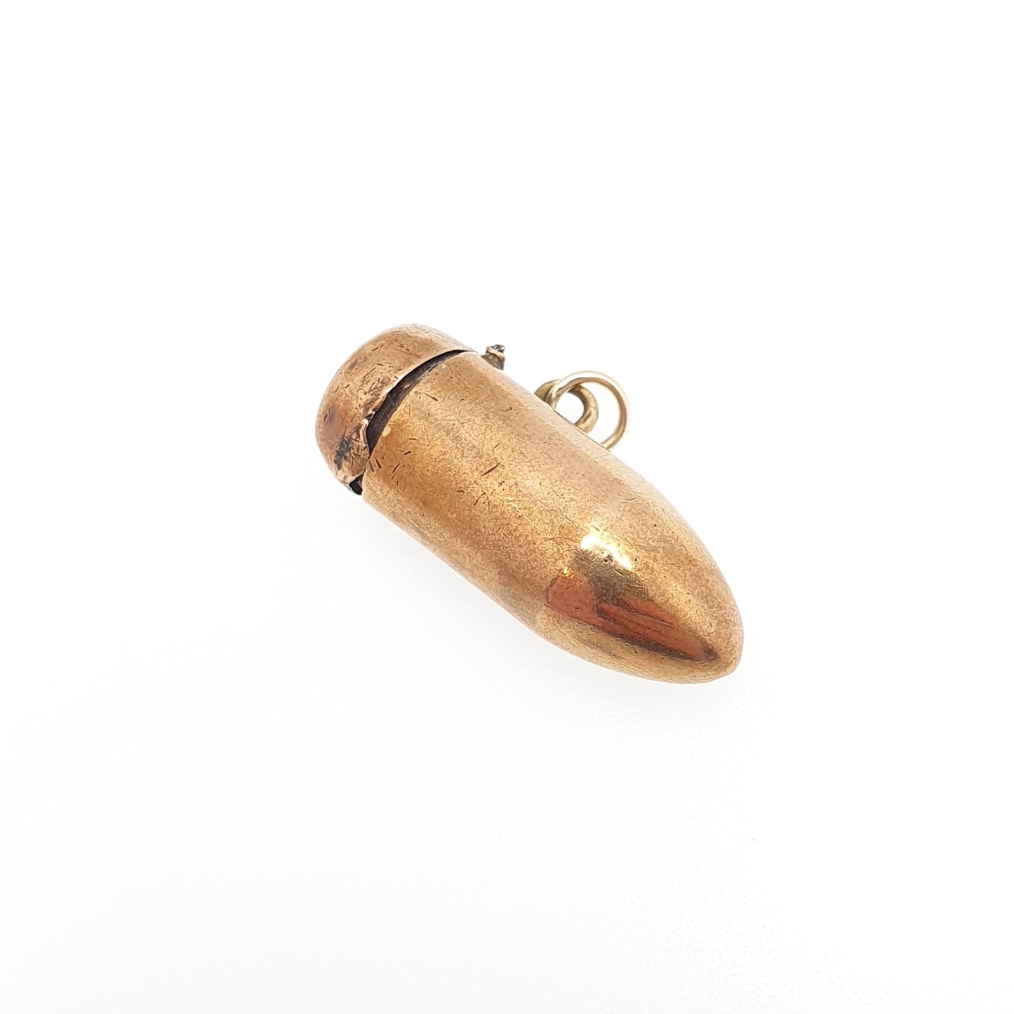 Antique Bullet Shaped Locket Necklace Pendant Gold Tone Base Metal Snuff Pill Box Shooting Gun Round Vintage Mens Womens Jewelry Jewellery