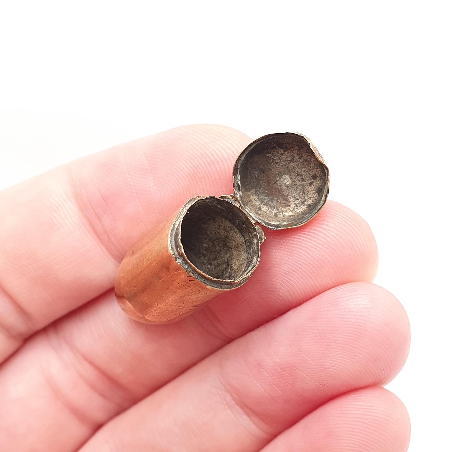 Antique Bullet Shaped Locket Necklace Pendant Gold Tone Base Metal Snuff Pill Box Shooting Gun Round Vintage Mens Womens Jewelry Jewellery
