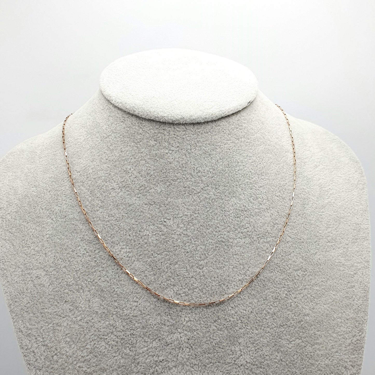 Vintage 9k 9ct Rose Gold Chain Necklace Rectangular Box Link Long 46cm 18.1" 1.72g Solid 375 Pink Womens Mens Jewellery Jewelry