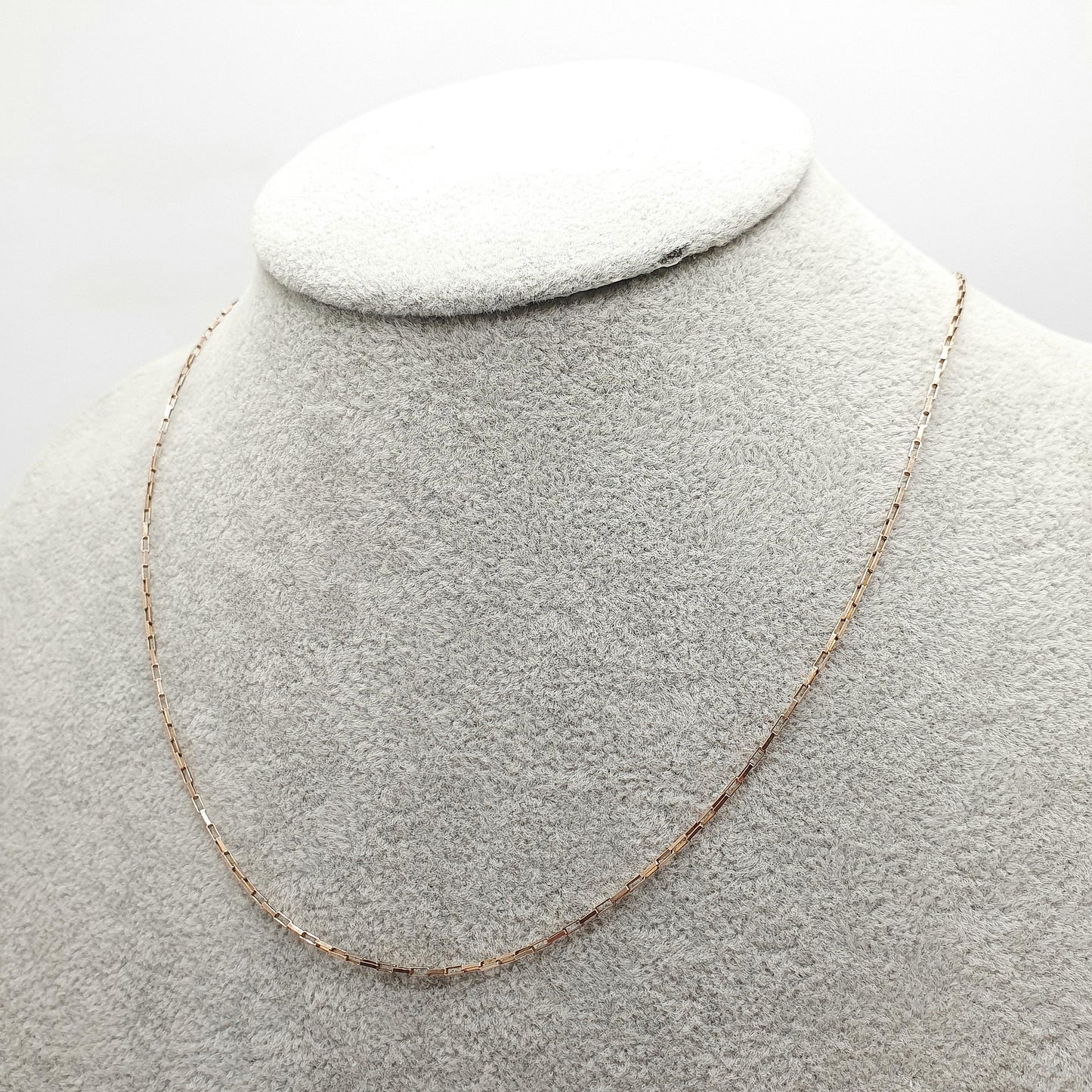 Vintage 9k 9ct Rose Gold Chain Necklace Rectangular Box Link Long 46cm 18.1" 1.72g Solid 375 Pink Womens Mens Jewellery Jewelry