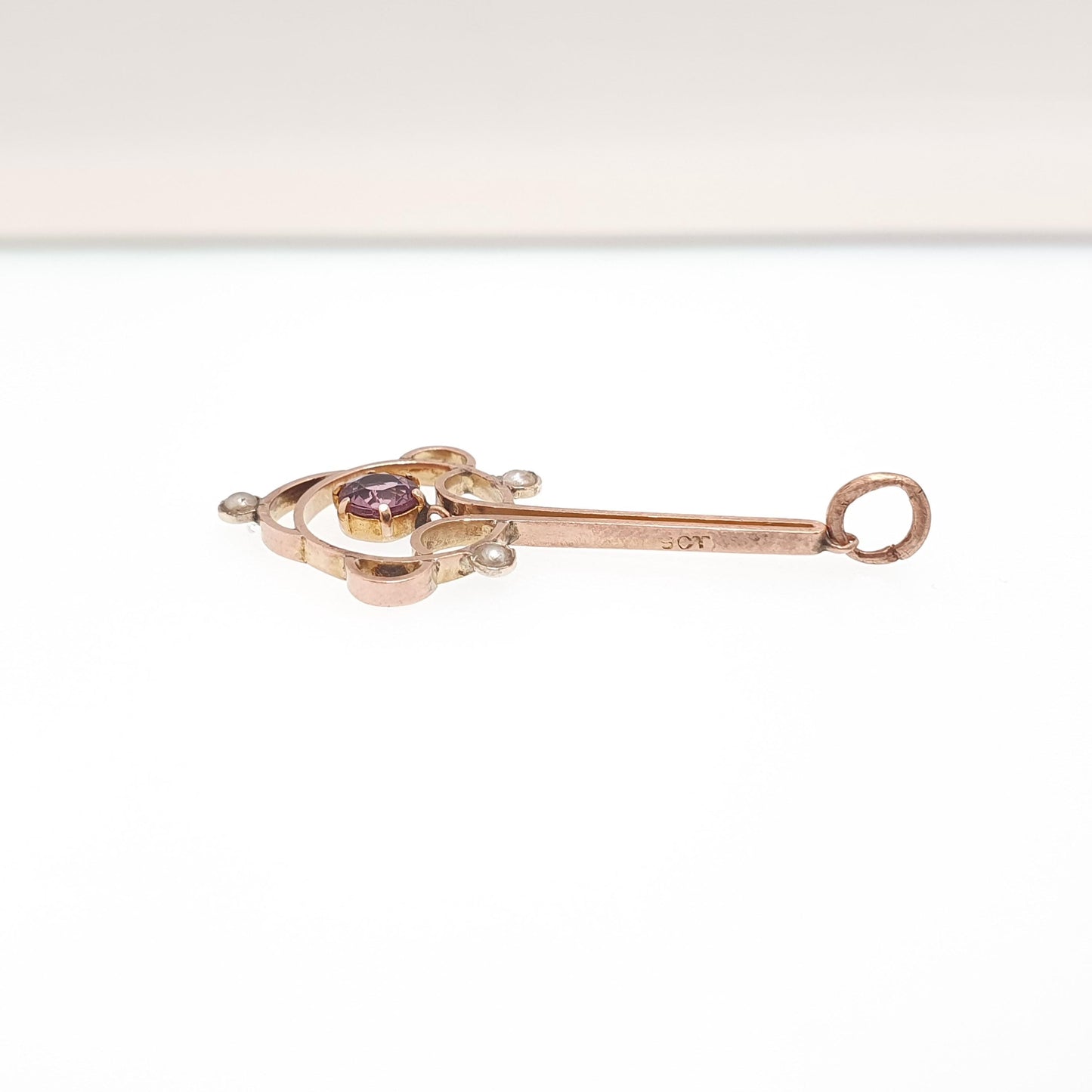 Antique 9ct Gold Amethyst Paste Pendant Seed Pearl Necklace Edwardian Solid 9k 9kt Openwork Art Nouveau Vintage Jewellery Jewelry
