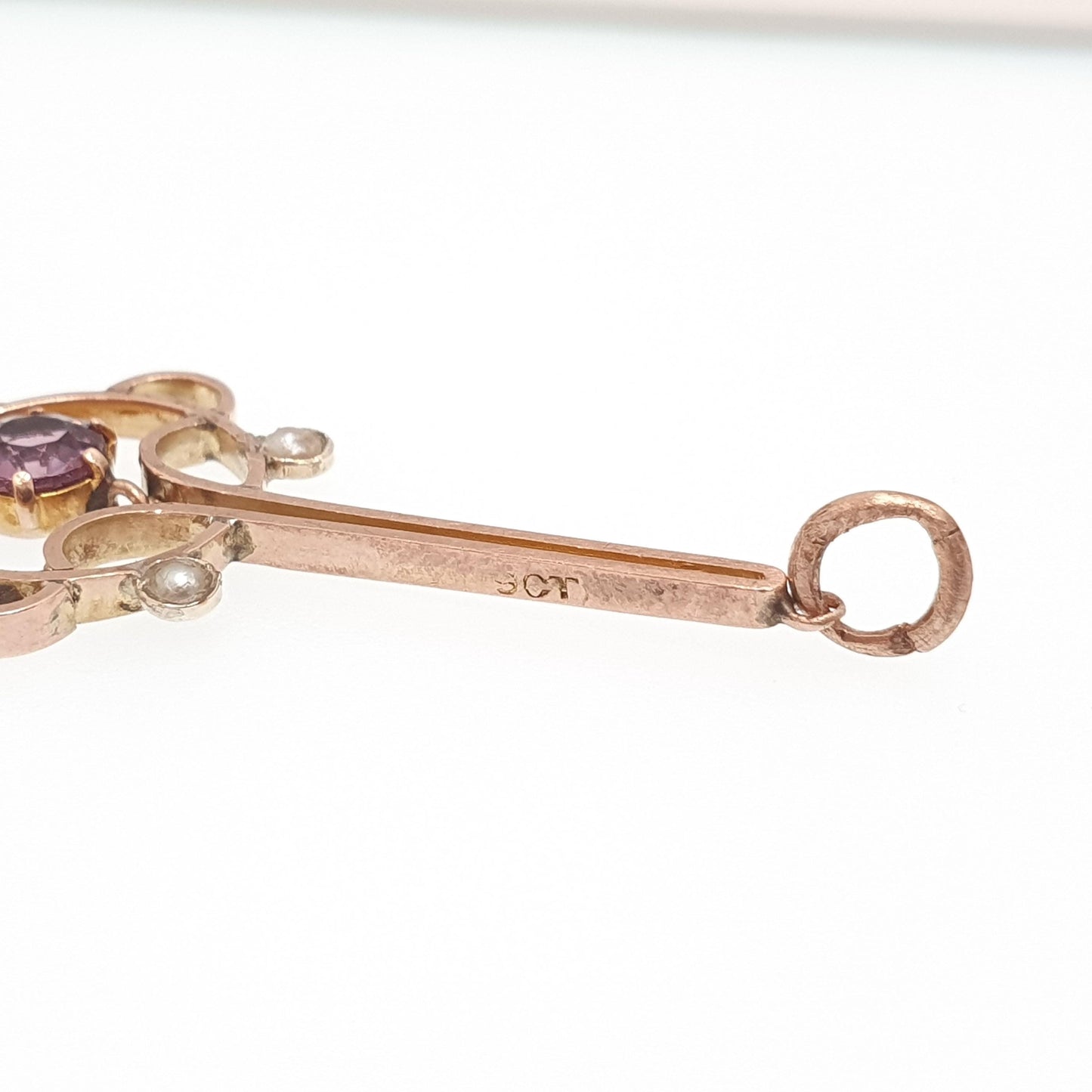 Antique 9ct Gold Amethyst Paste Pendant Seed Pearl Necklace Edwardian Solid 9k 9kt Openwork Art Nouveau Vintage Jewellery Jewelry