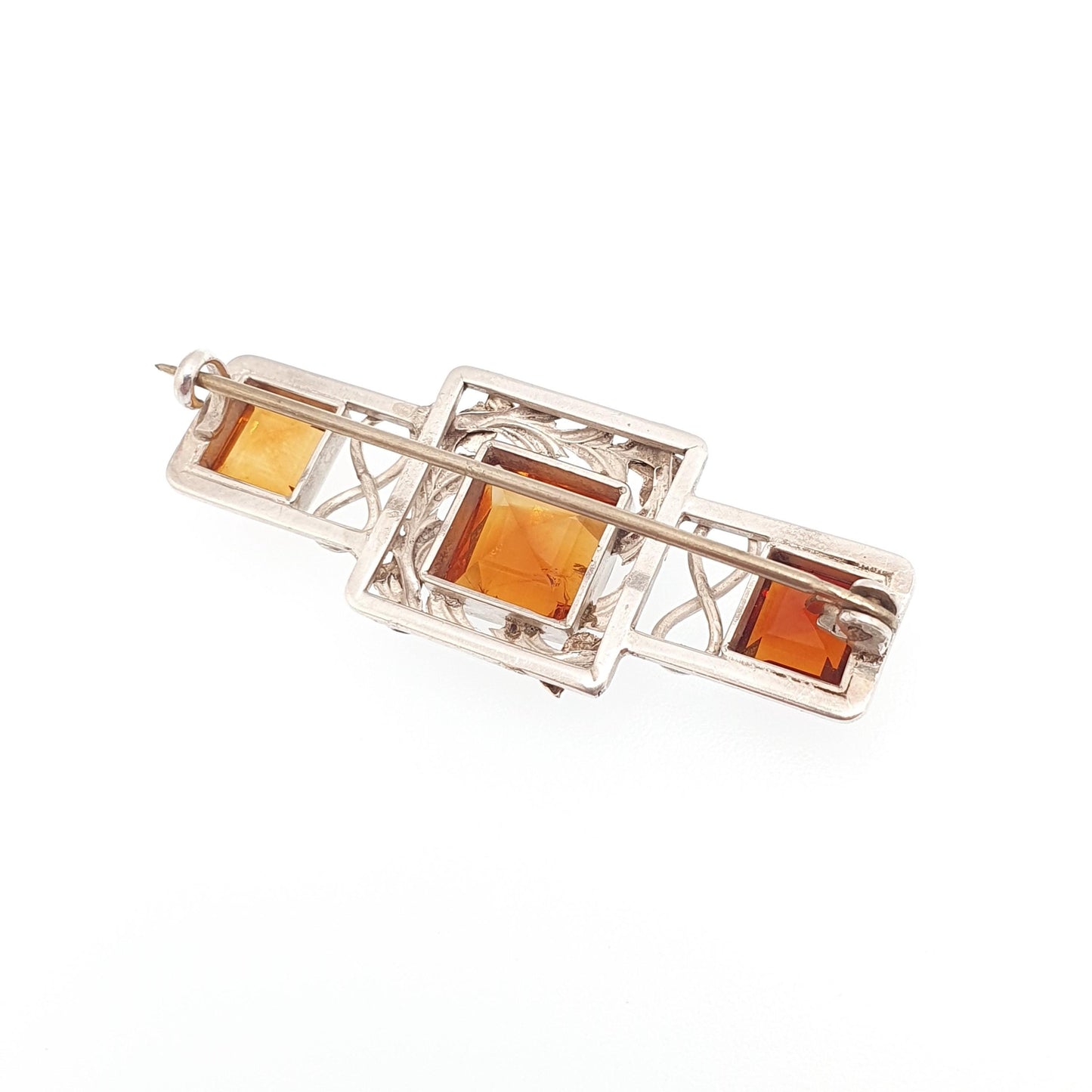 Antique Solid Silver Natural Garnet Brooch Scottish Thistle Flower Gold Highlights Square Cut Red Gemstone Vintage Jewelry Jewellery