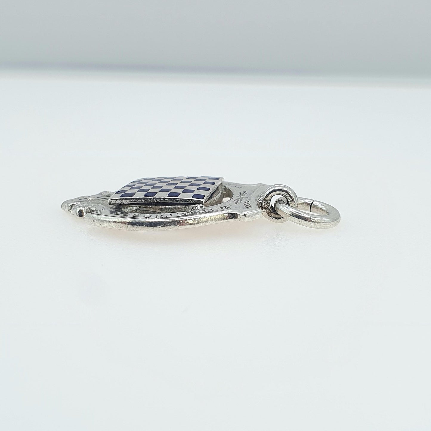 Antique Sterling Silver Draughts Medal Fob Pendant Checkers Blue Enamel Checkerboard 1925 Hallmark Womens Mens Jewelry Jewellery