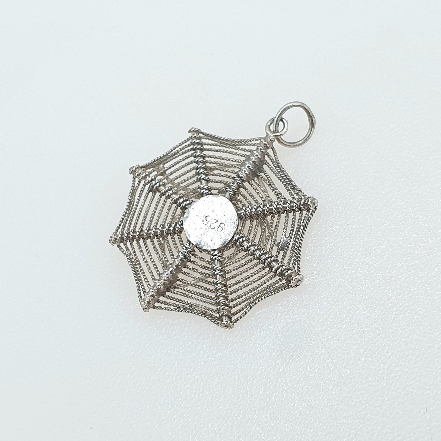 Vintage Sterling Silver Spider in Spiderweb Pendant Handmade Necklace Arachnid Insect Bug Womens Mens Jewelry Jewellery