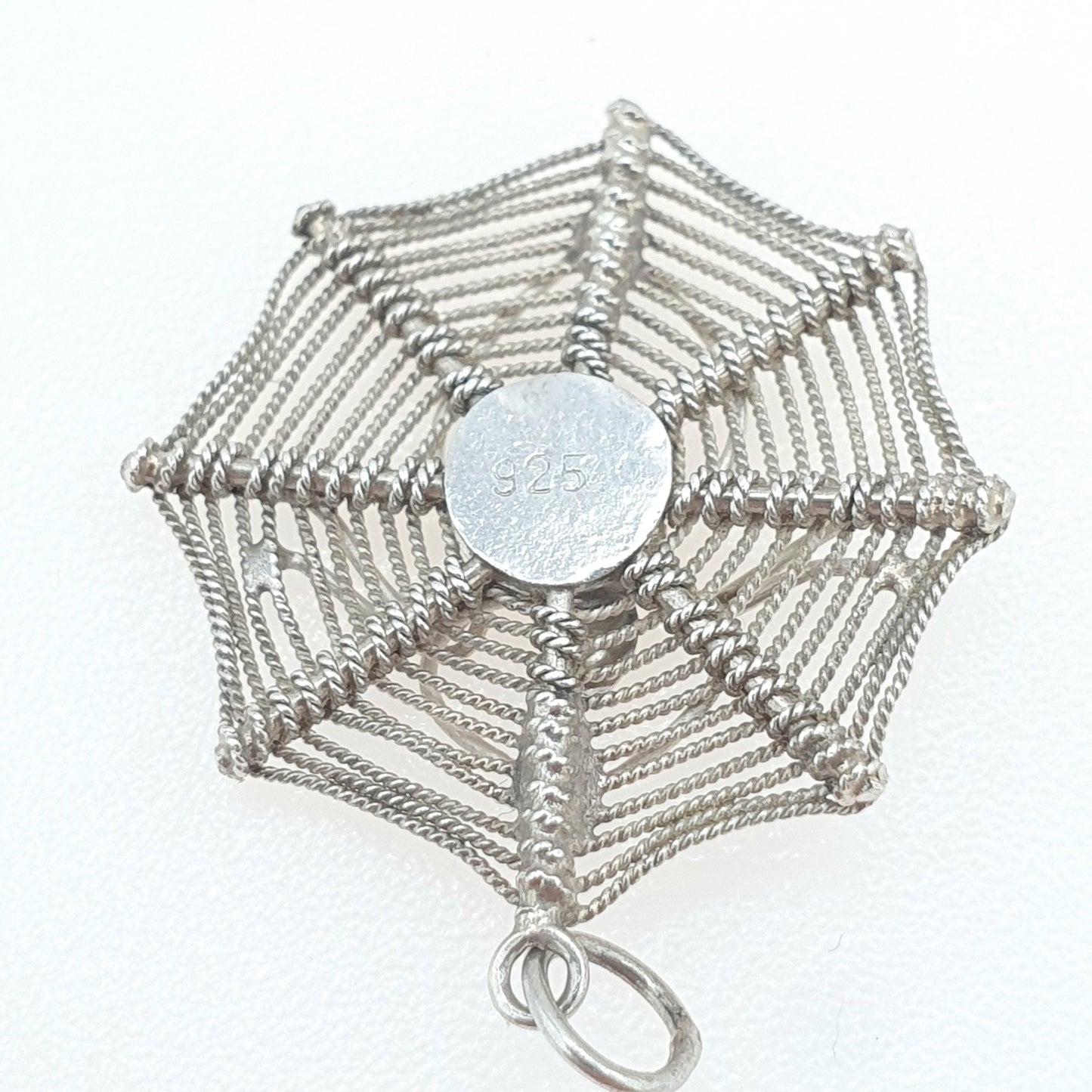 Vintage Sterling Silver Spider in Spiderweb Pendant Handmade Necklace Arachnid Insect Bug Womens Mens Jewelry Jewellery