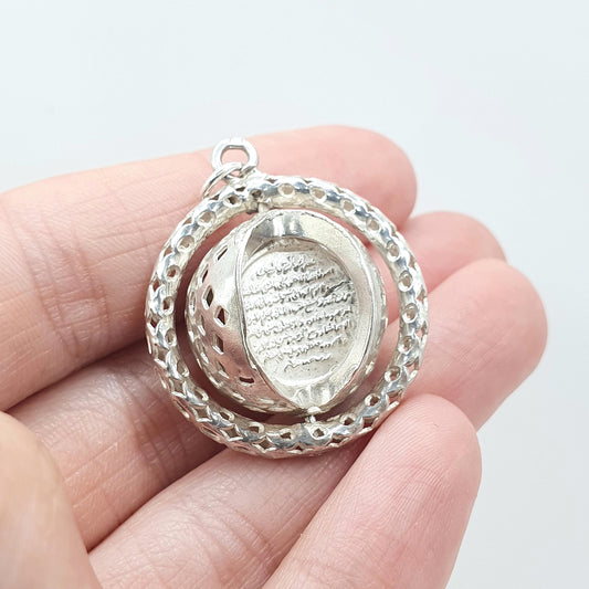 Vintage Solid Silver Arabic Swivel Ball Pendant Necklace Quran Verse Muslim Islam Script Vintage Womens Mens Jewellery Jewelry