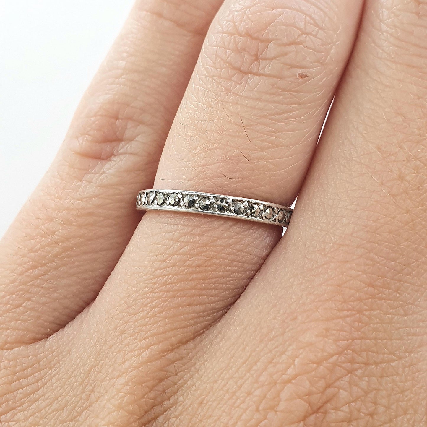 Antique Art Deco Solid Silver Marcasite Eternity Ring Stacker Stacking Promise Gift Women’s Mens Jewelry Jewellery UK J.5 US 5
