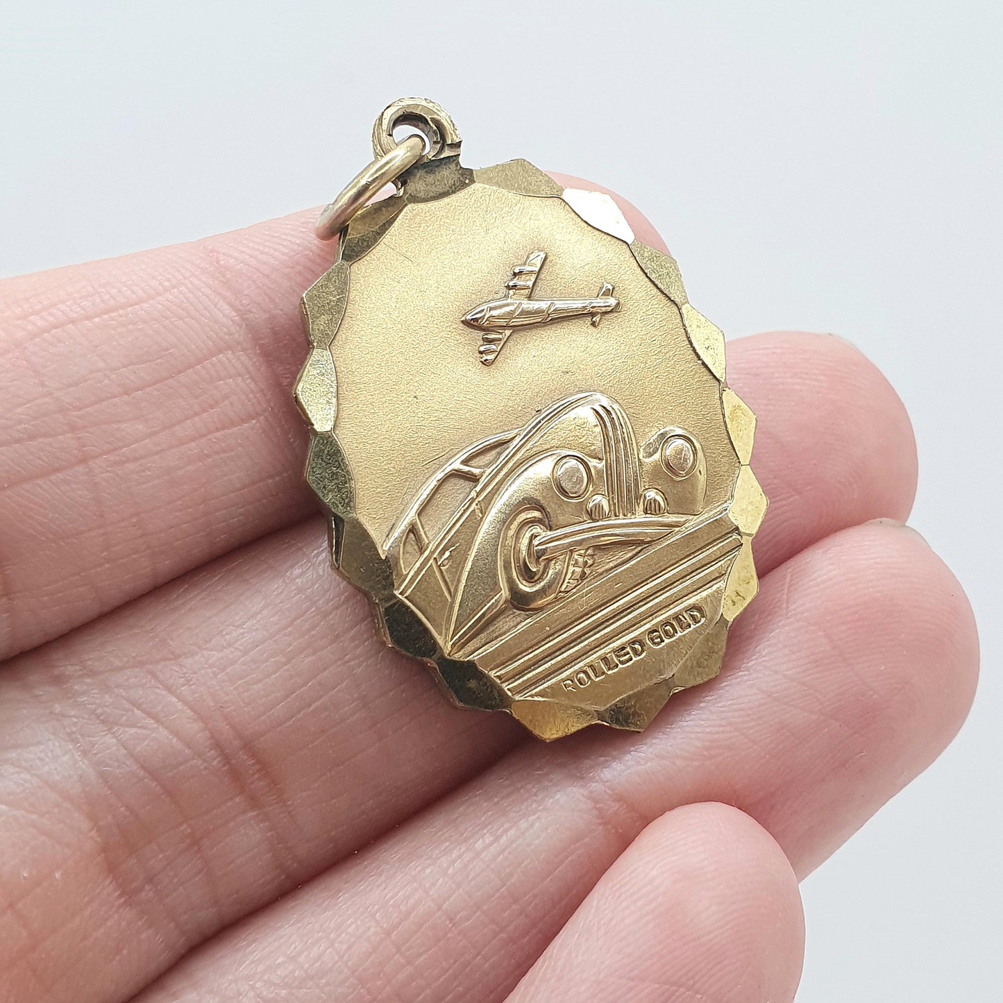 Vintage Rolled Gold St Christopher Pendant Double Sided Car and Plane Gold Filled Georg Jensen Style Saint Men Women Jewellery Jewelry
