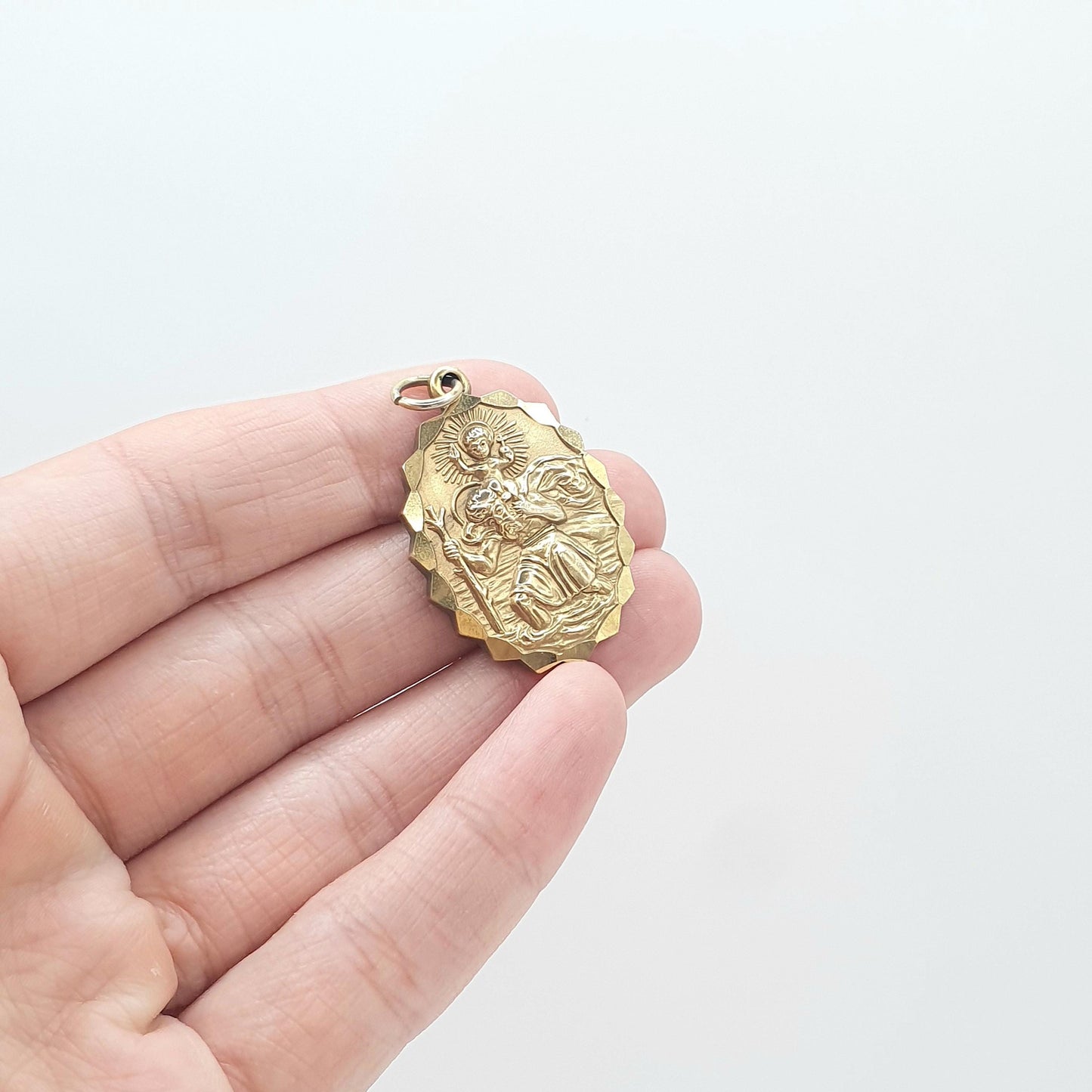 Vintage Rolled Gold St Christopher Pendant Double Sided Car and Plane Gold Filled Georg Jensen Style Saint Men Women Jewellery Jewelry
