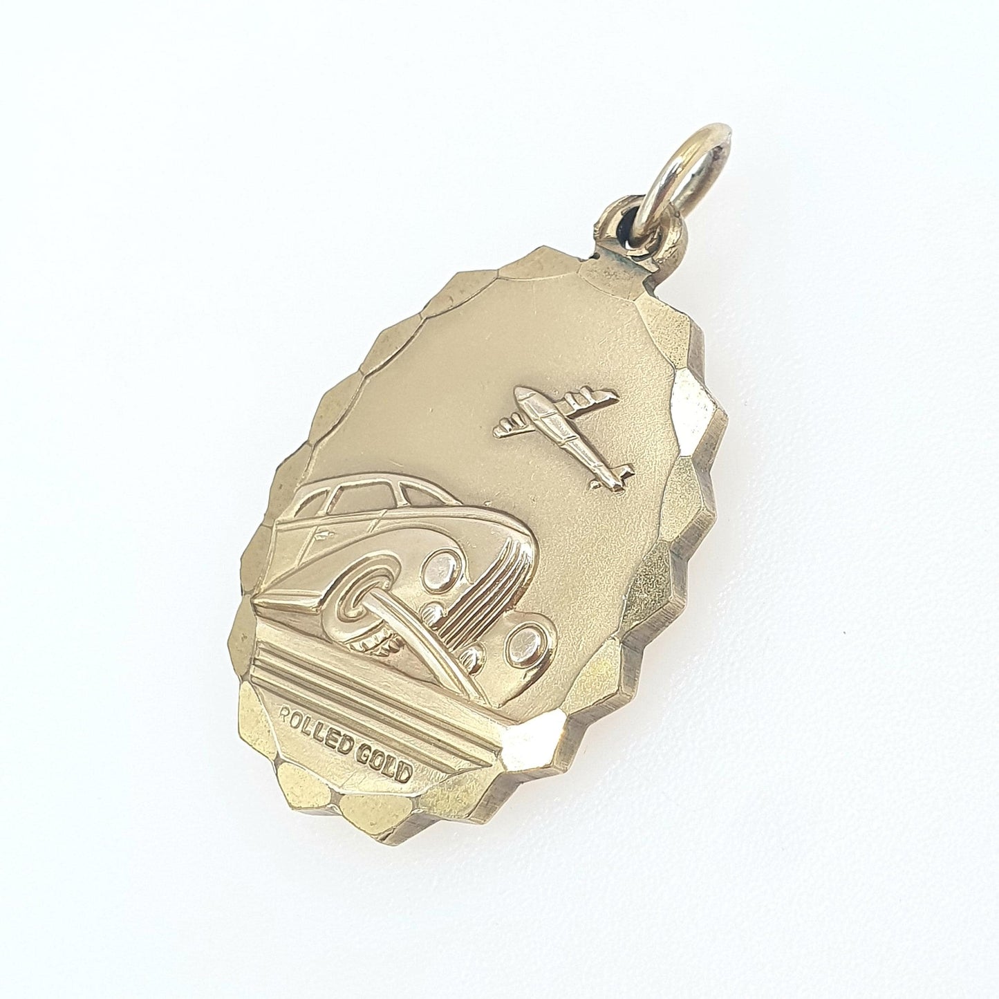 Vintage Rolled Gold St Christopher Pendant Double Sided Car and Plane Gold Filled Georg Jensen Style Saint Men Women Jewellery Jewelry