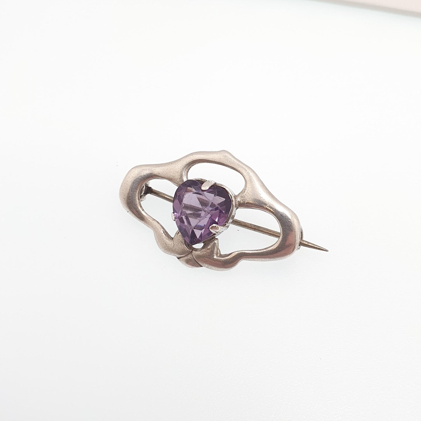 Antique Charles Horner Sterling Silver Heart Amethyst Paste Brooch 1909 Hallmark Art Nouveau Genuine CH Vintage Jewellery Jewelry