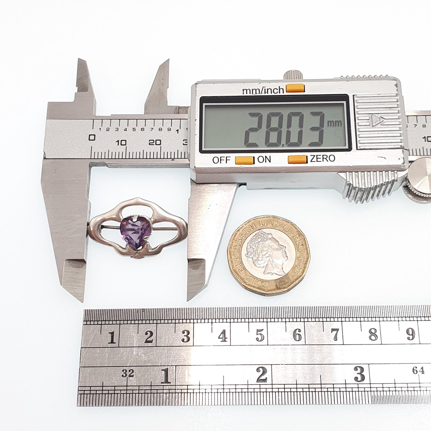 Antique Charles Horner Sterling Silver Heart Amethyst Paste Brooch 1909 Hallmark Art Nouveau Genuine CH Vintage Jewellery Jewelry