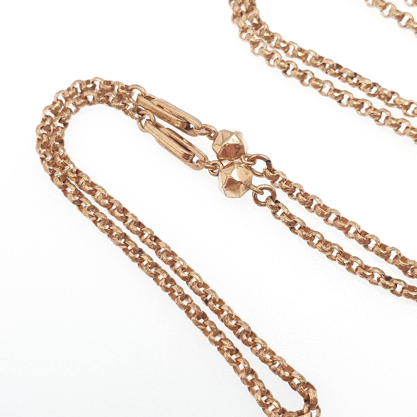 Antique Victorian Rolled Gold Belcher Chain Necklace with Bead and Staple Link Guard 56cm 22" 10.77g Gold Filled Vintage