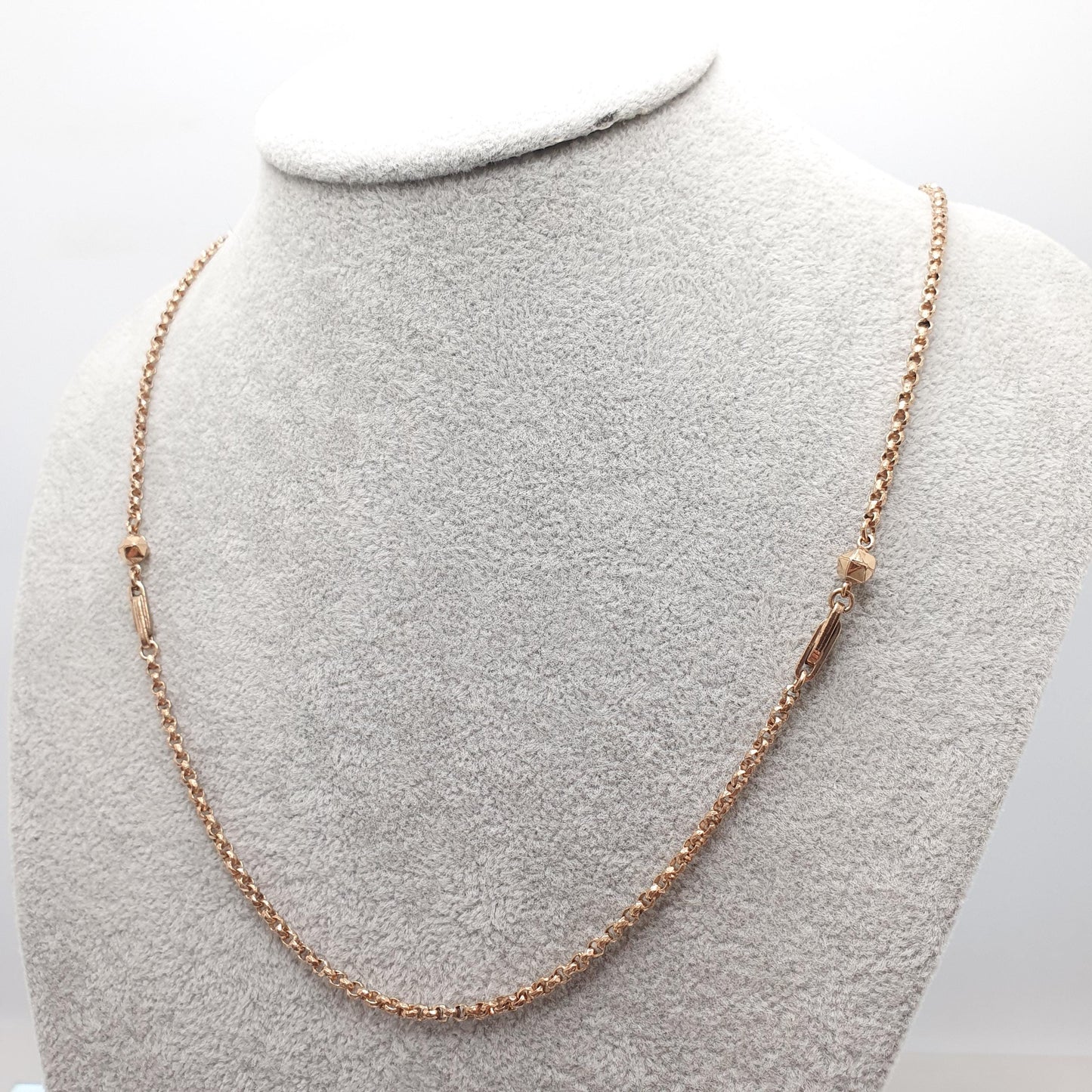 Antique Victorian Rolled Gold Belcher Chain Necklace with Bead and Staple Link Guard 56cm 22" 10.77g Gold Filled Vintage