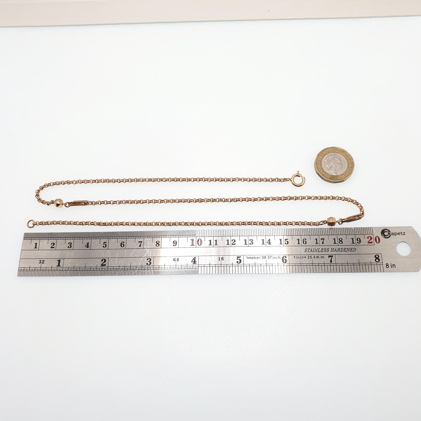 Antique Victorian Rolled Gold Belcher Chain Necklace with Bead and Staple Link Guard 56cm 22" 10.77g Gold Filled Vintage