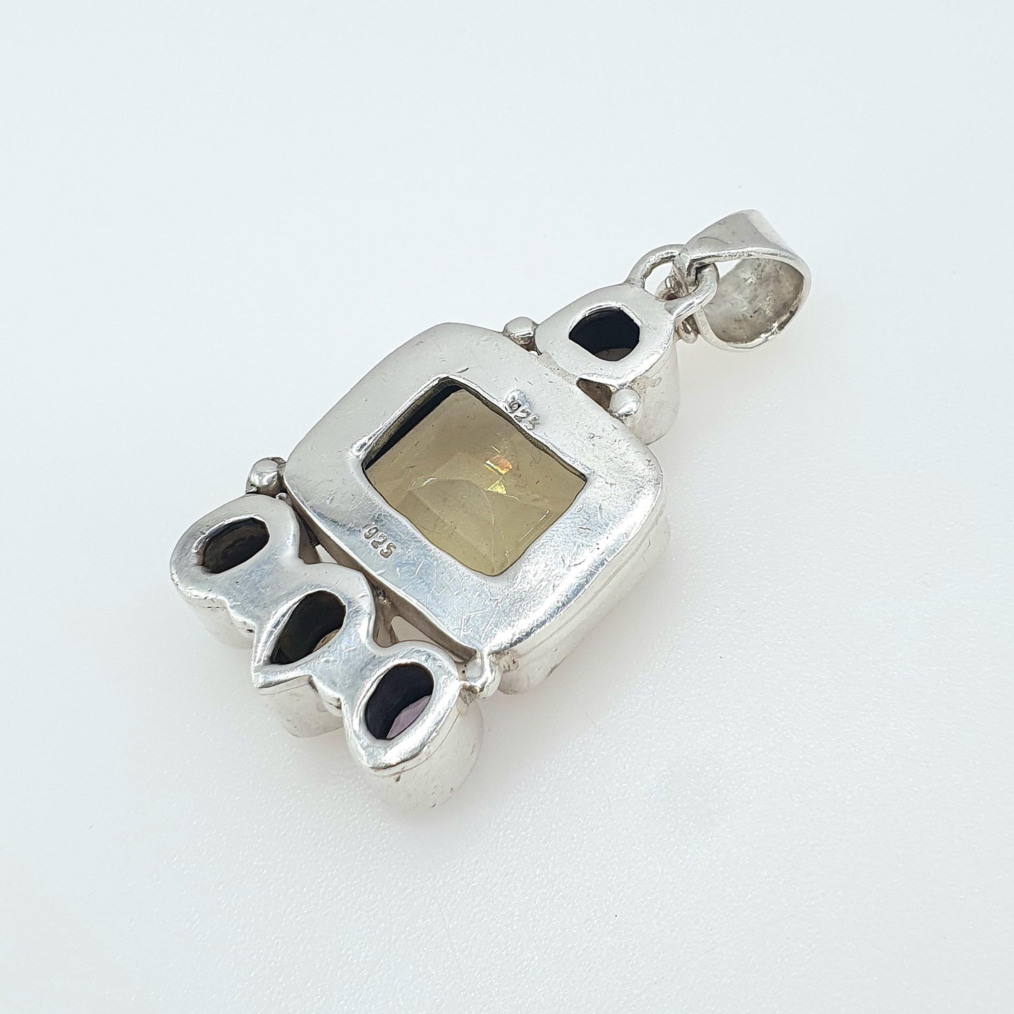 Vintage Sterling Silver Large Citrine Pendant Amethyst Swiss Topaz and Pearl Chunky Huge Big Necklace Womens Jewelry Jewellery
