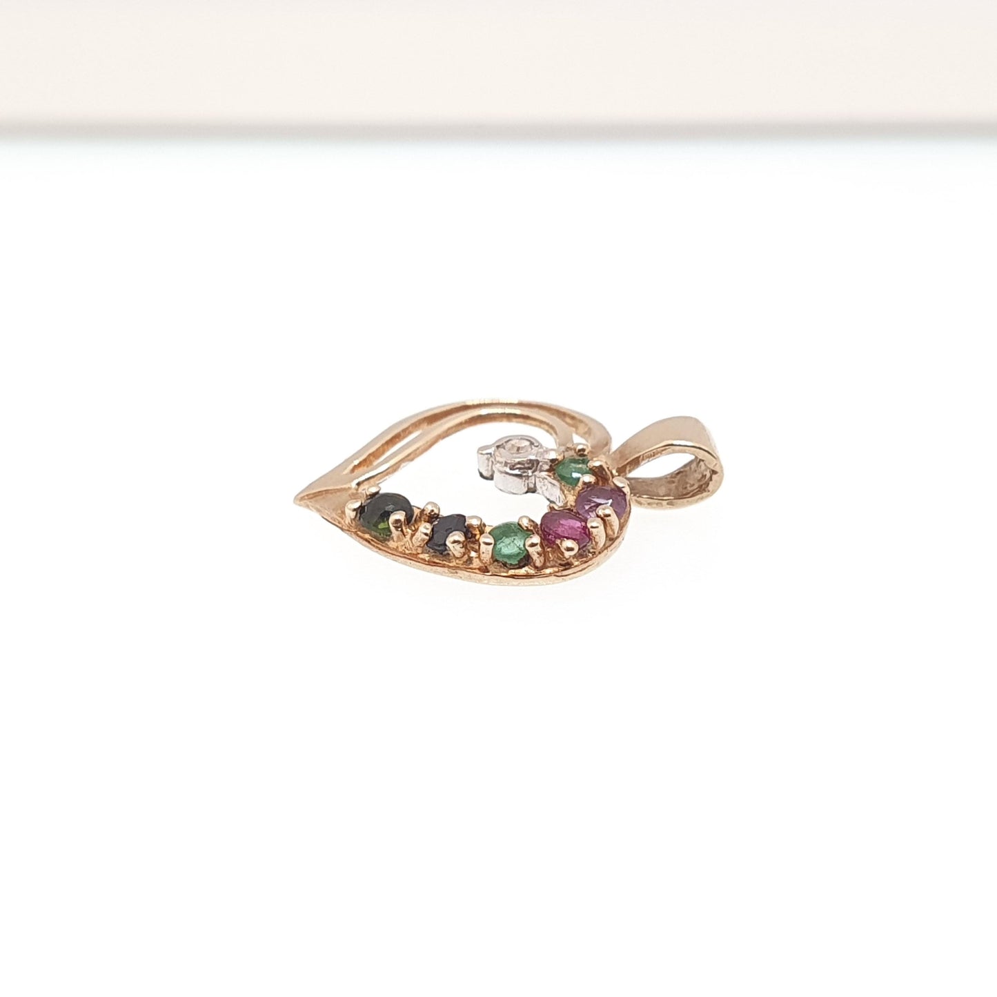 Vintage 9ct Gold DEAREST Heart Pendant Necklace Diamond Emerald Amethyst Ruby Sapphire Solid 9k 9kt Jewelry