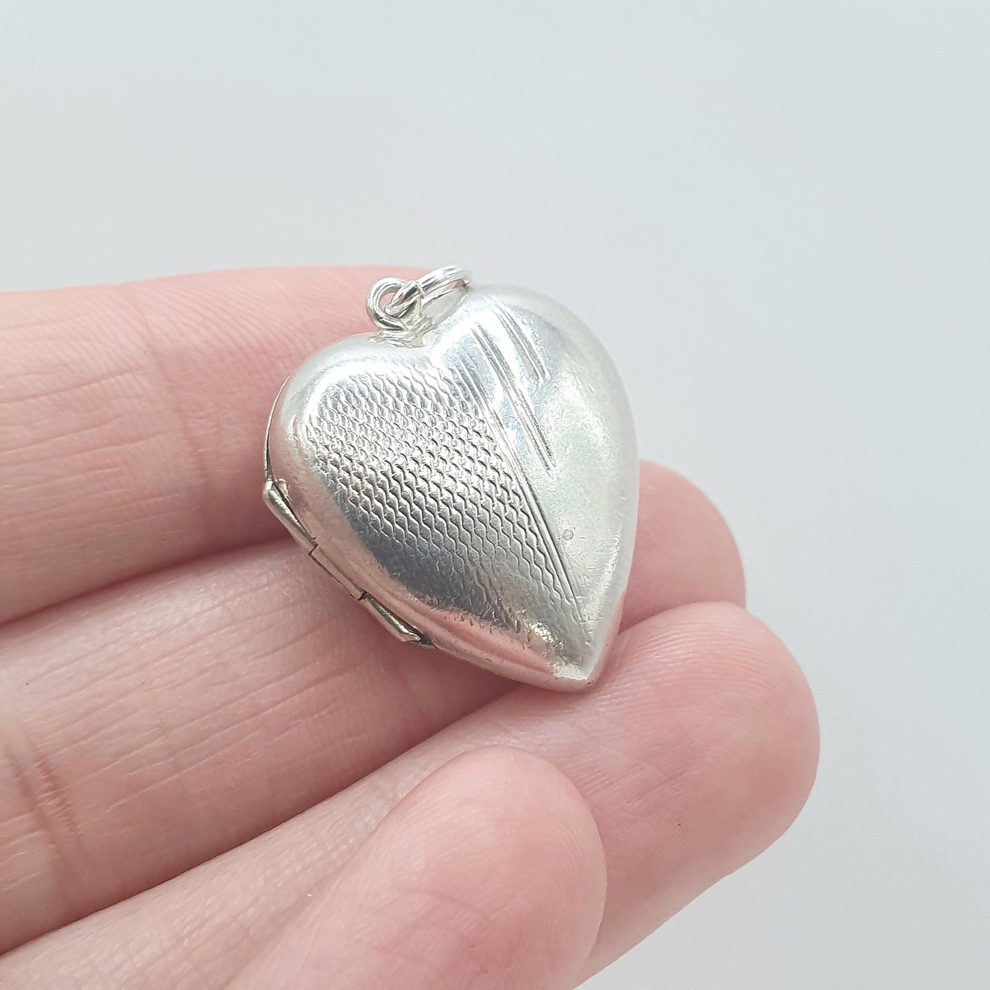 Antique Solid Silver Heart Locket Back and Front Art Deco Necklace Geometric Chequered Womens Jewelry Vintage Jewellery Vintage