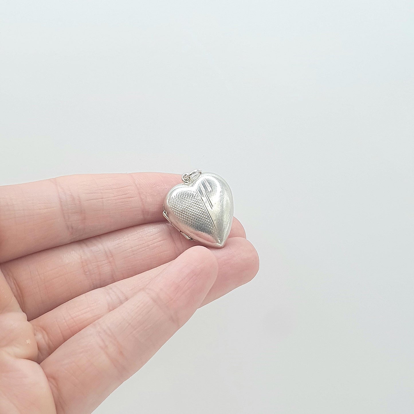 Antique Solid Silver Heart Locket Back and Front Art Deco Necklace Geometric Chequered Womens Jewelry Vintage Jewellery Vintage
