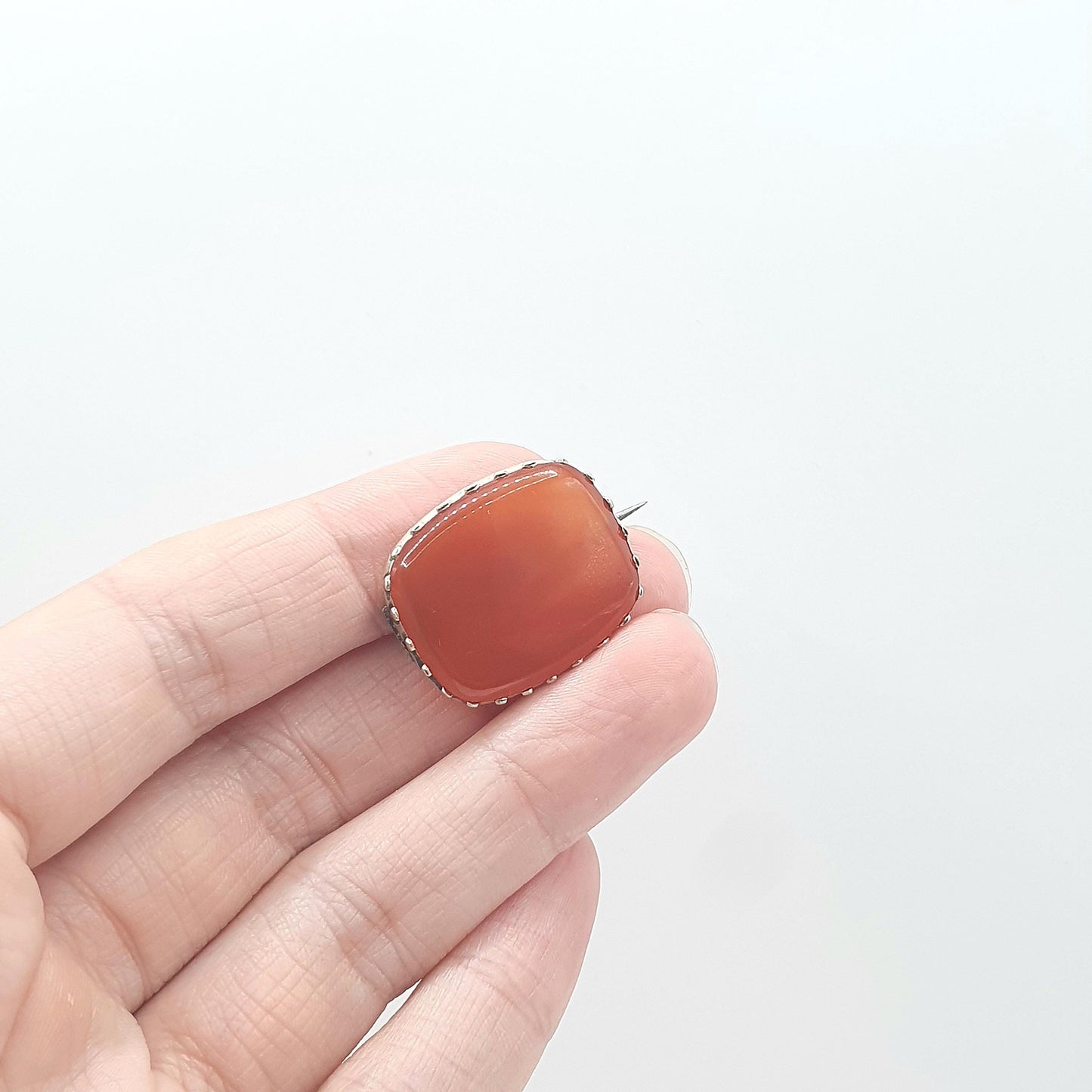 Antique Victorain 9ct Gold Carnelian Brooch Orange Quartz Gemstone Solid 9k 9kt Frame Womens Jewellery Jewelry