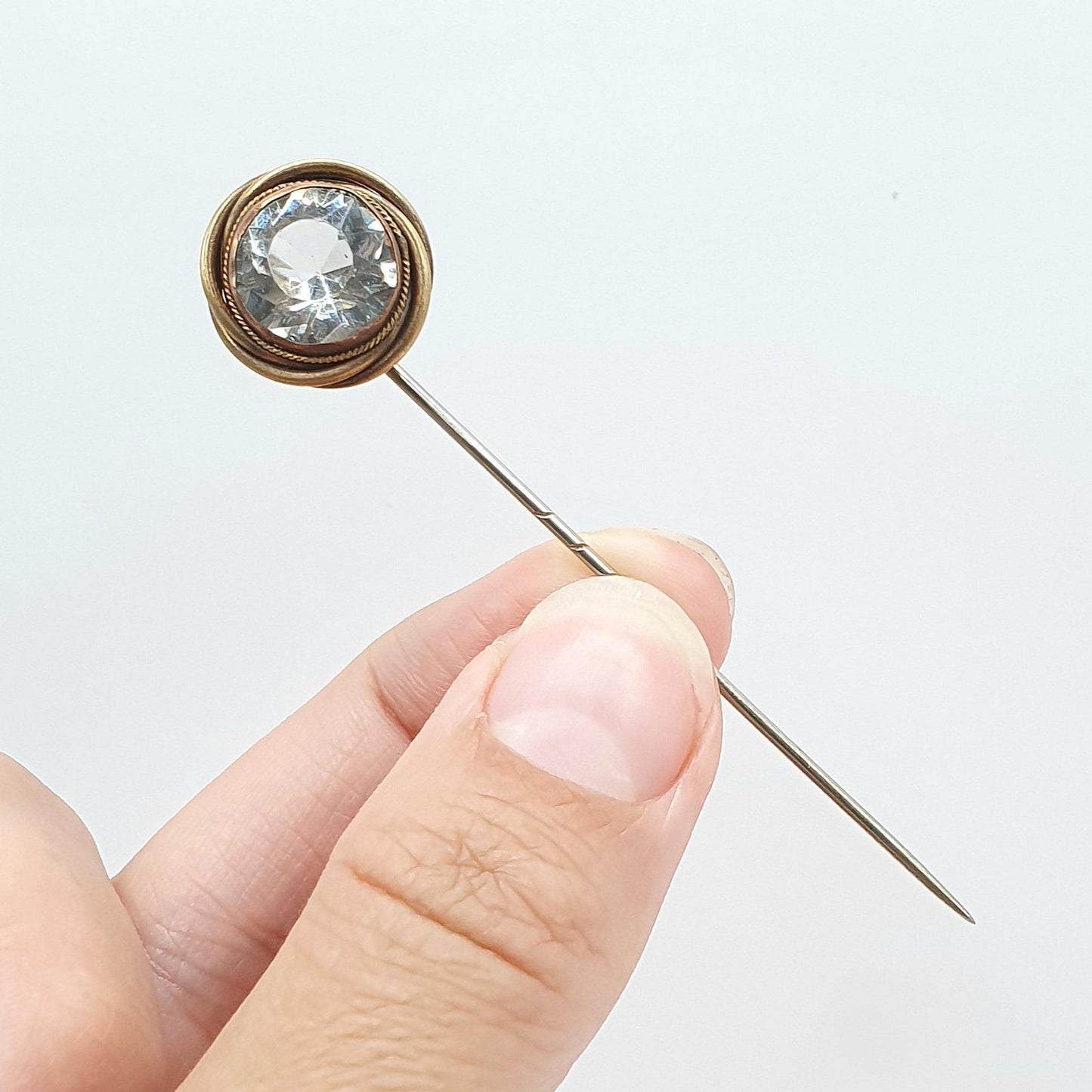 Antique Victorian Gold Gilt Diamond Paste Stick Pin Knot Border Large Round Cut Womens Mens Unisex Gents Jewellery Jewelry