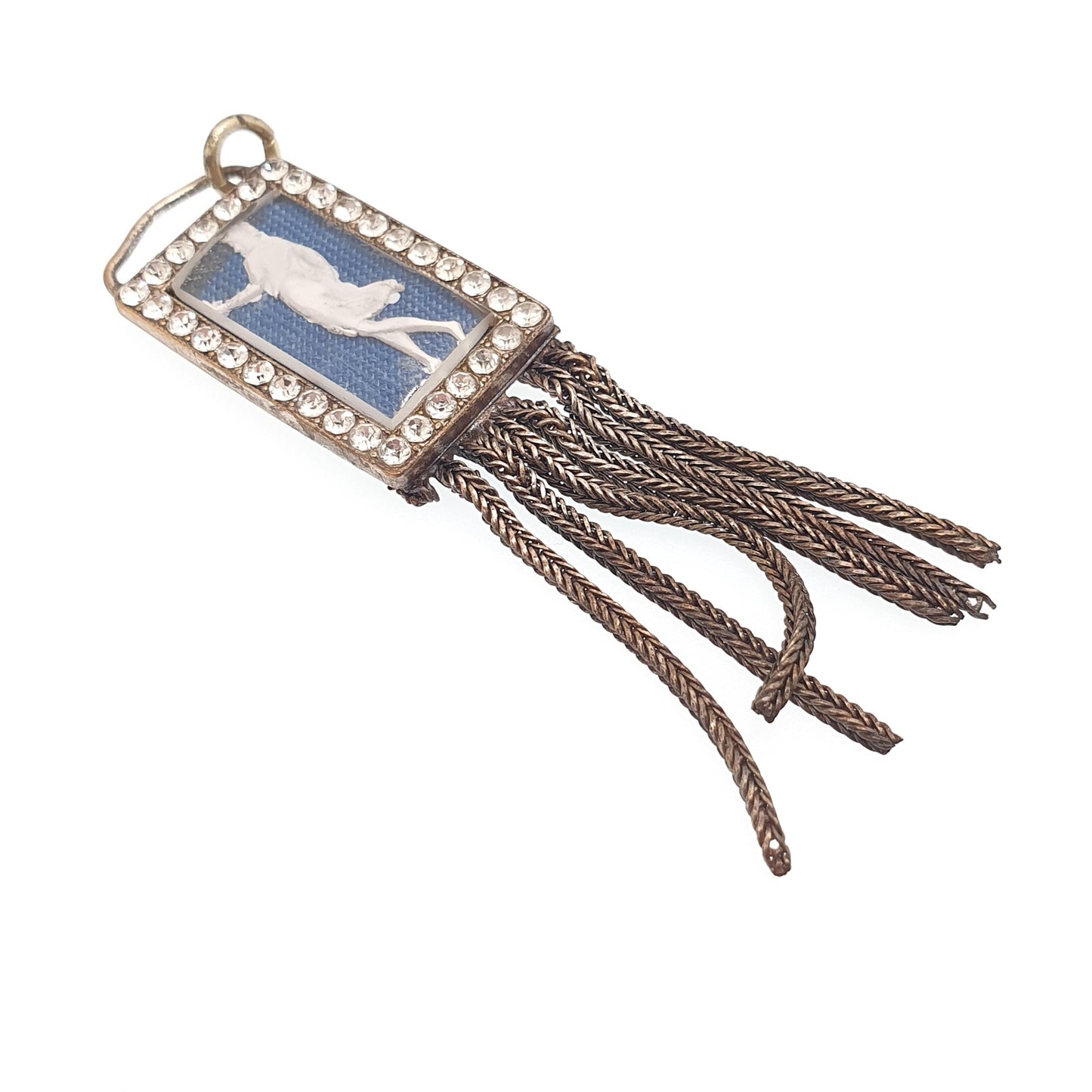 Antique Victorian Tassel Cameo Pendant Diamond Paste Necklace Foxtail Links Silver Plated Base Metal Womens Jewelry Jewellery