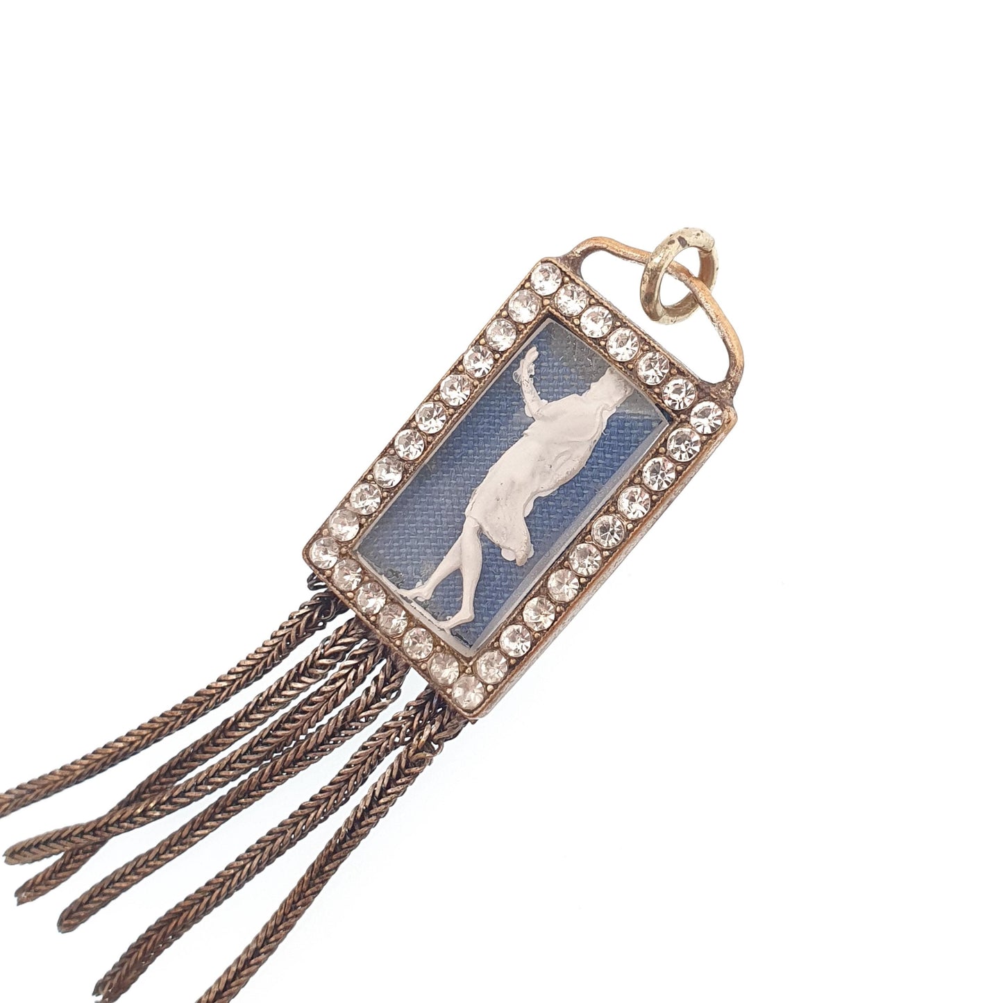 Antique Victorian Tassel Cameo Pendant Diamond Paste Necklace Foxtail Links Silver Plated Base Metal Womens Jewelry Jewellery