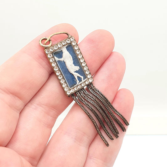 Antique Victorian Tassel Cameo Pendant Diamond Paste Necklace Foxtail Links Silver Plated Base Metal Womens Jewelry Jewellery
