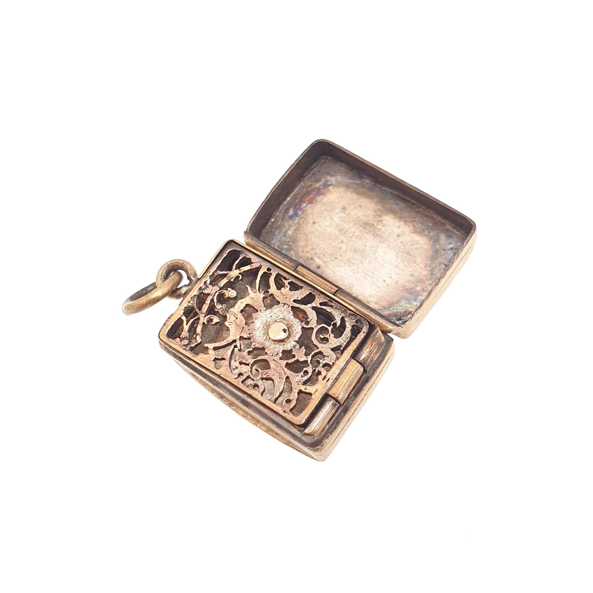 Antique Victorian Vinaigrette Pendant Necklace Gold Gilt Handmade Aromatic Genuine 1800s Vintage Jewellery Jewelry