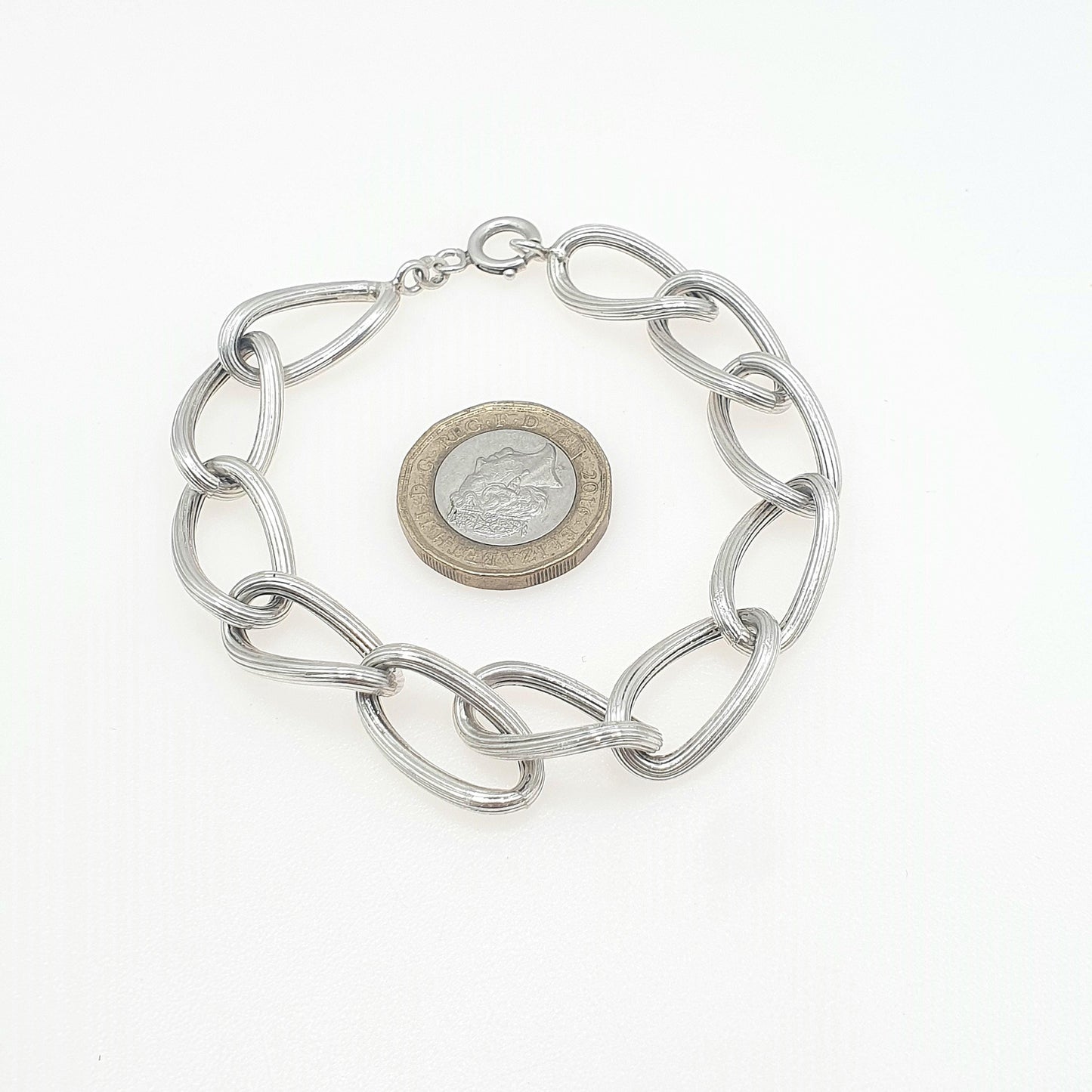 Vintage Sterling Silver Large Curb Link Chain Bracelet Textured Link Chunky Huge Big Womens Mens Jewellery Jewelry 21cm 8.25" 27.32g
