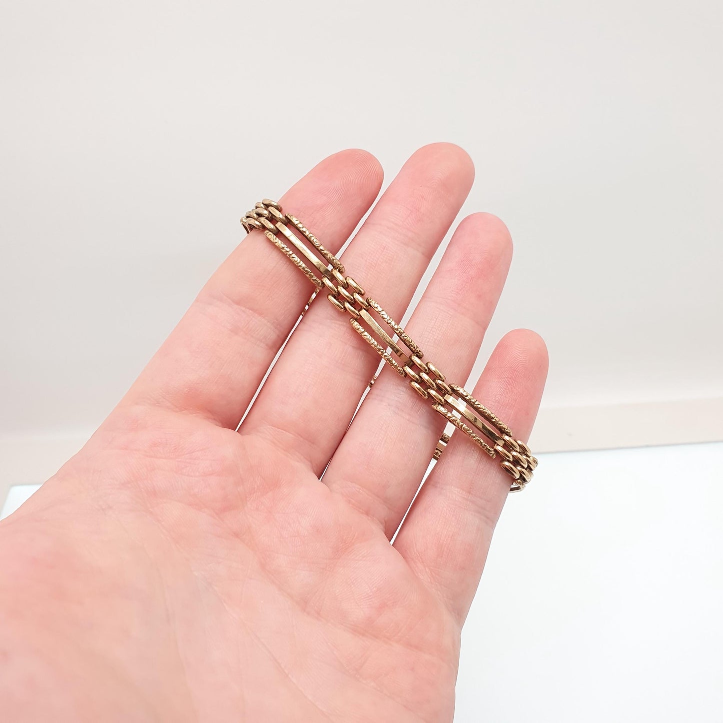 Antique Victorian Rolled Gold Gate Link Bracelet Gold Filled Embossed Links 19cm 11.66g Vintage Jewellery Jewelry