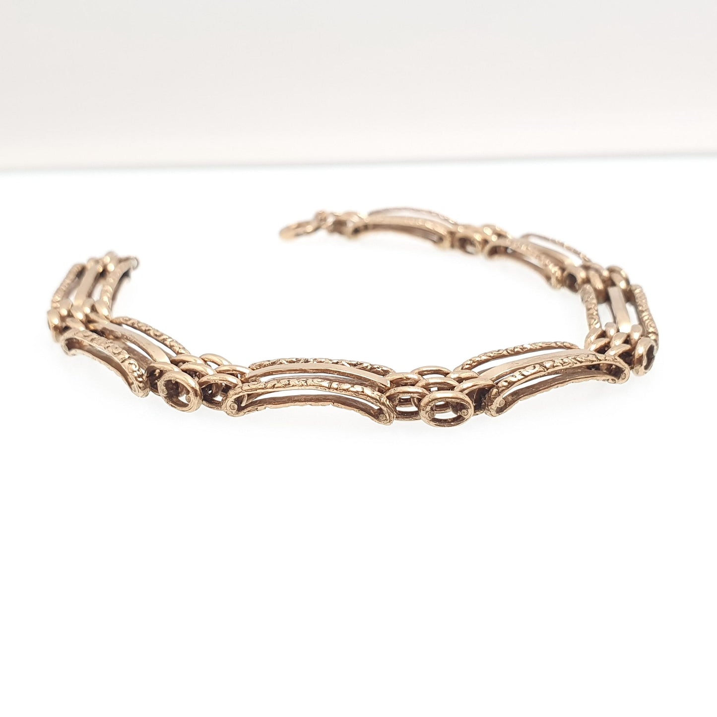 Antique Victorian Rolled Gold Gate Link Bracelet Gold Filled Embossed Links 19cm 11.66g Vintage Jewellery Jewelry