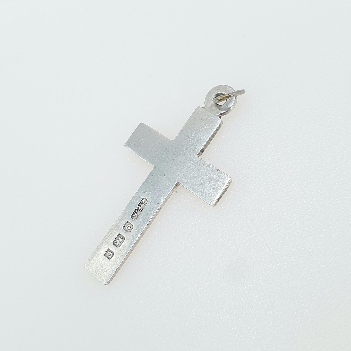 Antique Sterling Silver Crucifix Pendant Cross Necklace 1904 Hallmark Religious Catholic Leaf Engraved Mens Womens Jewelry Jewellery