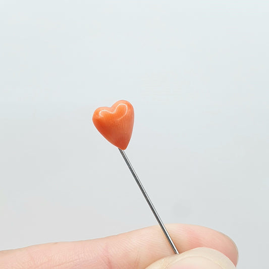 Antique Victorian Coral Stick Pin Heart Shape Love Romantic Silver Tone Base Metal Vintage Gents Mens Jewelry Jewellery