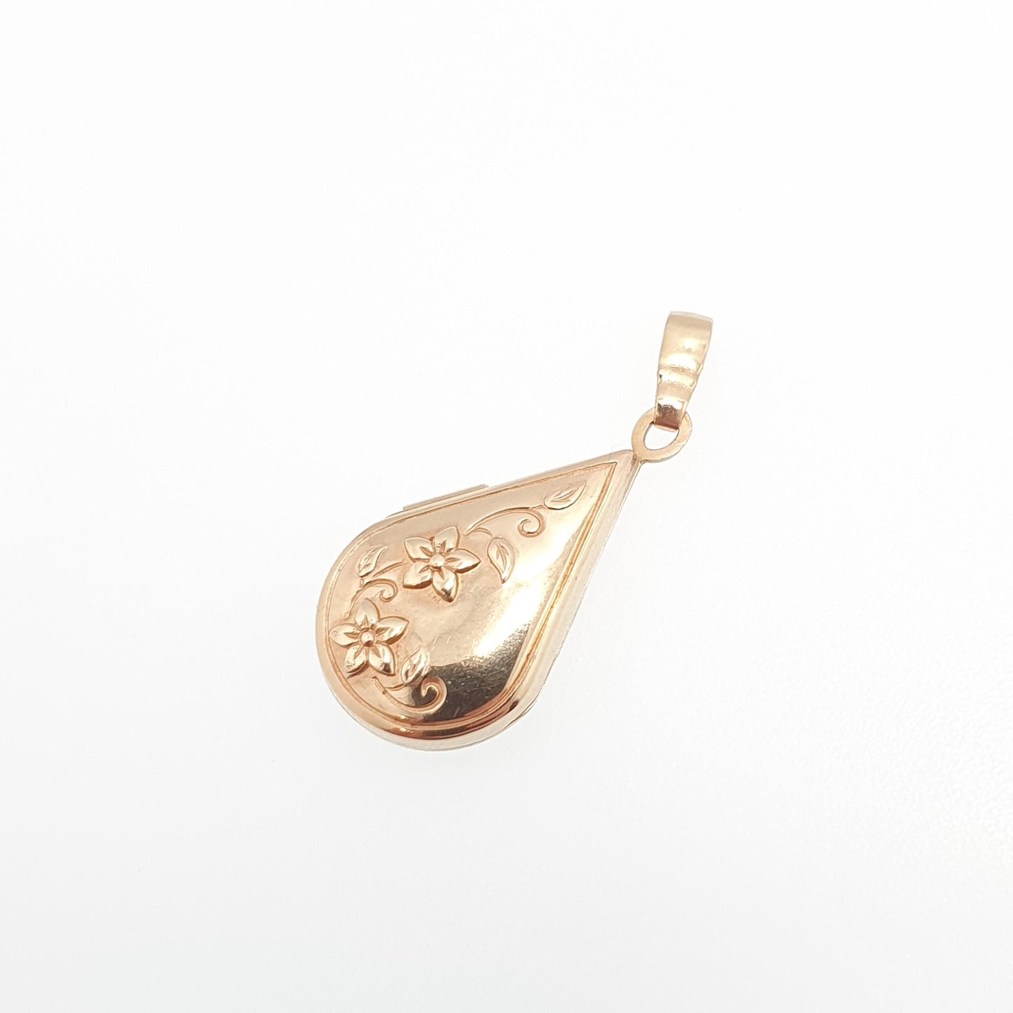 Vintage Solid 9ct 9k Gold Locket Teardrop Pear All 375 9 Carat Gold Flower Embossed Necklace Photo Picture Pendant