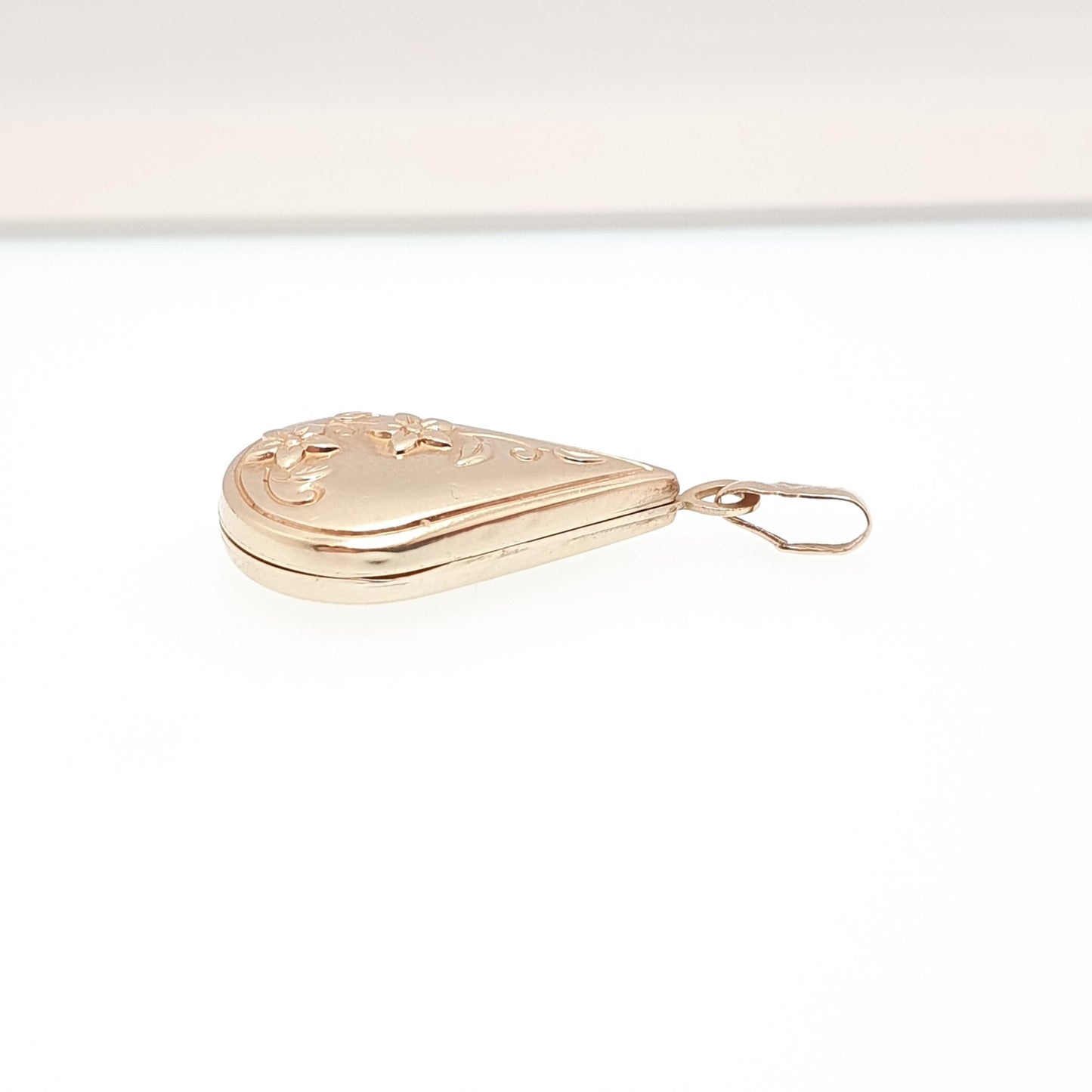 Vintage Solid 9ct 9k Gold Locket Teardrop Pear All 375 9 Carat Gold Flower Embossed Necklace Photo Picture Pendant