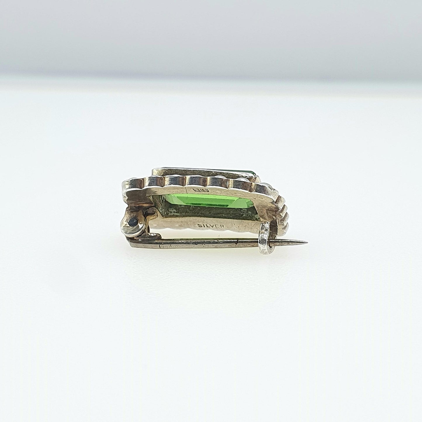 Antique Victorian Solid Silver Peridot Paste Brooch Seed Pearl Rectangular Cut Womens Green Glass Jewelry Jewellery Vintage