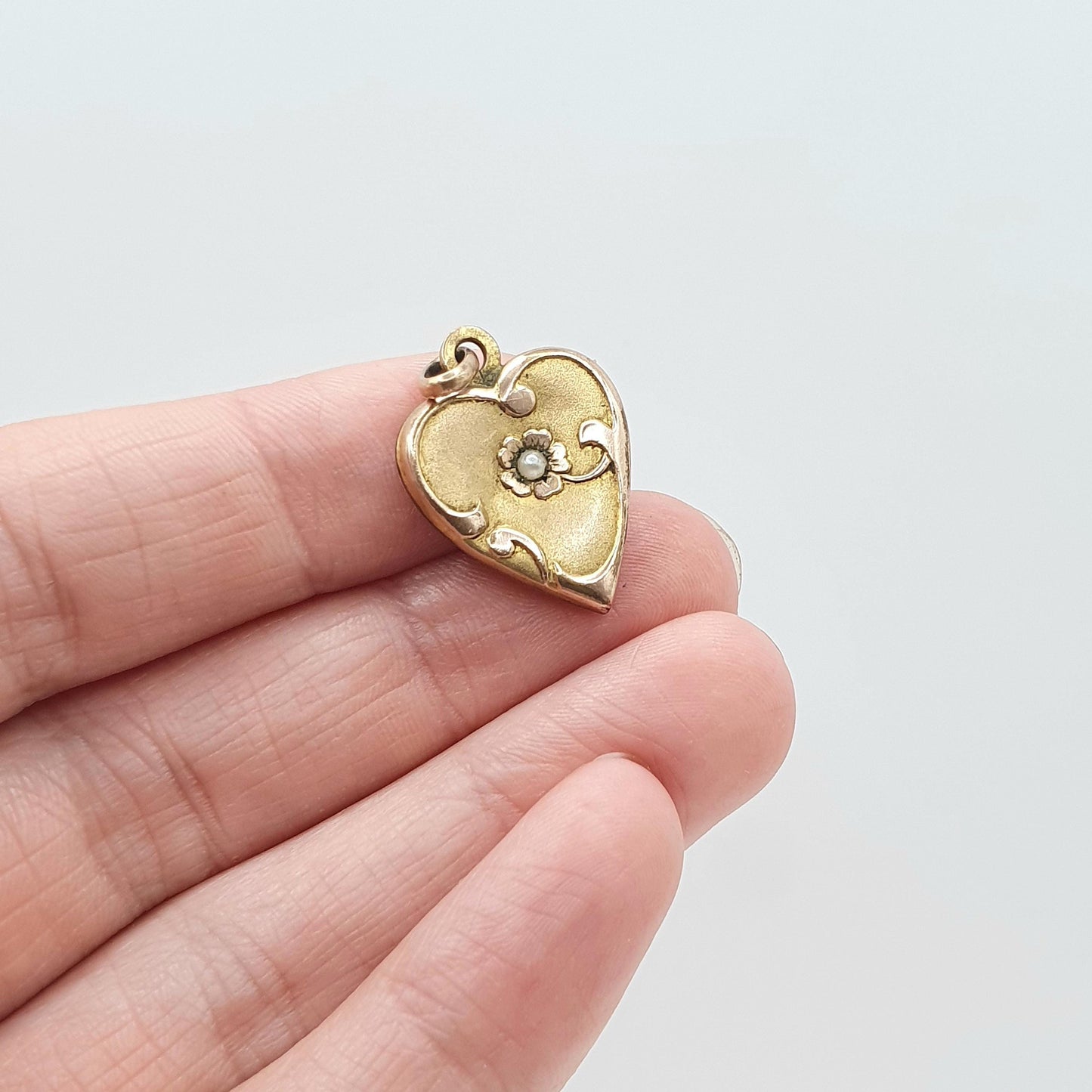 Antique Rose Rolled Gold Heart Pendant Faux Seed Pearl Centre Art Nouveau Gold Filled Vintage Womens Mens Jewelry Jewellery