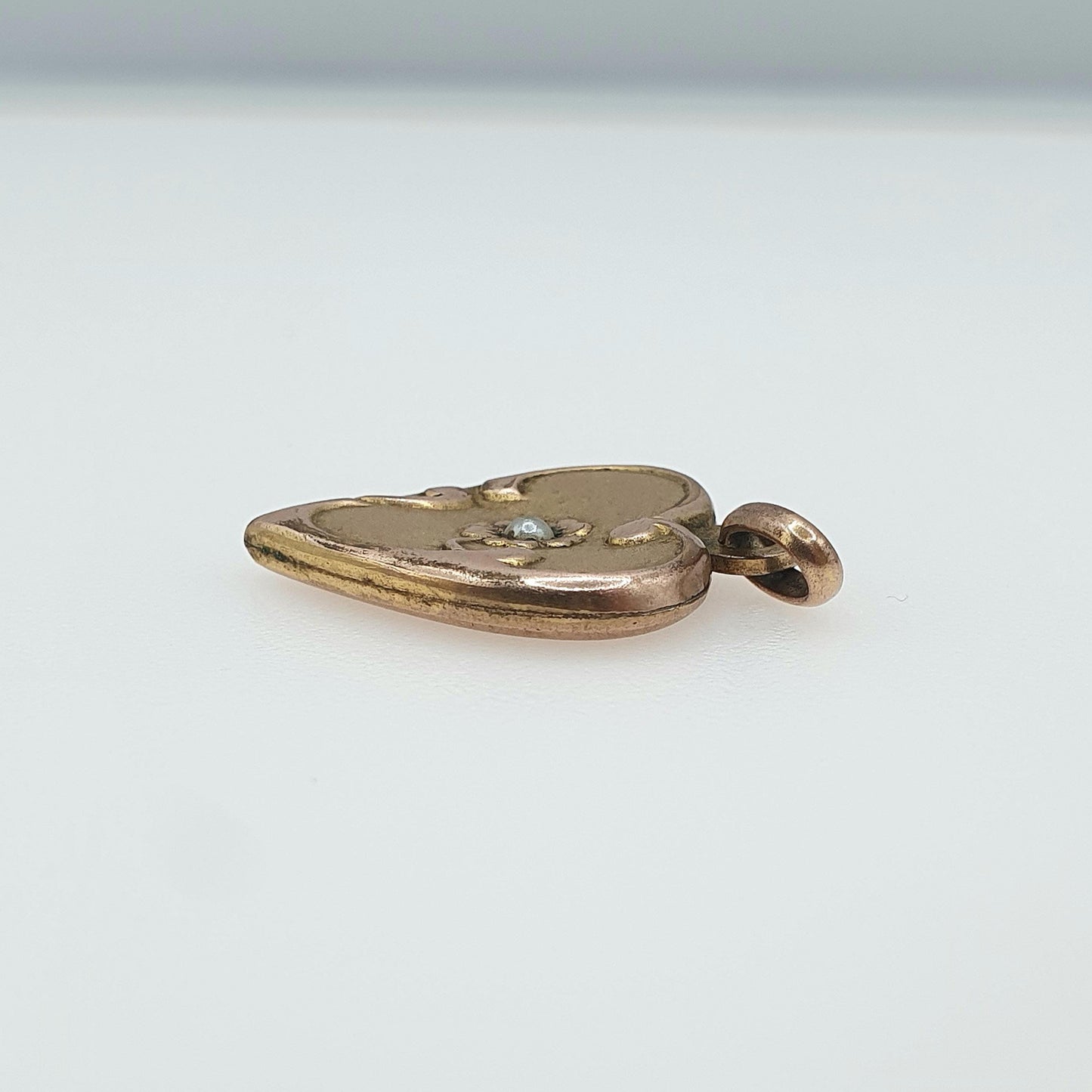 Antique Rose Rolled Gold Heart Pendant Faux Seed Pearl Centre Art Nouveau Gold Filled Vintage Womens Mens Jewelry Jewellery