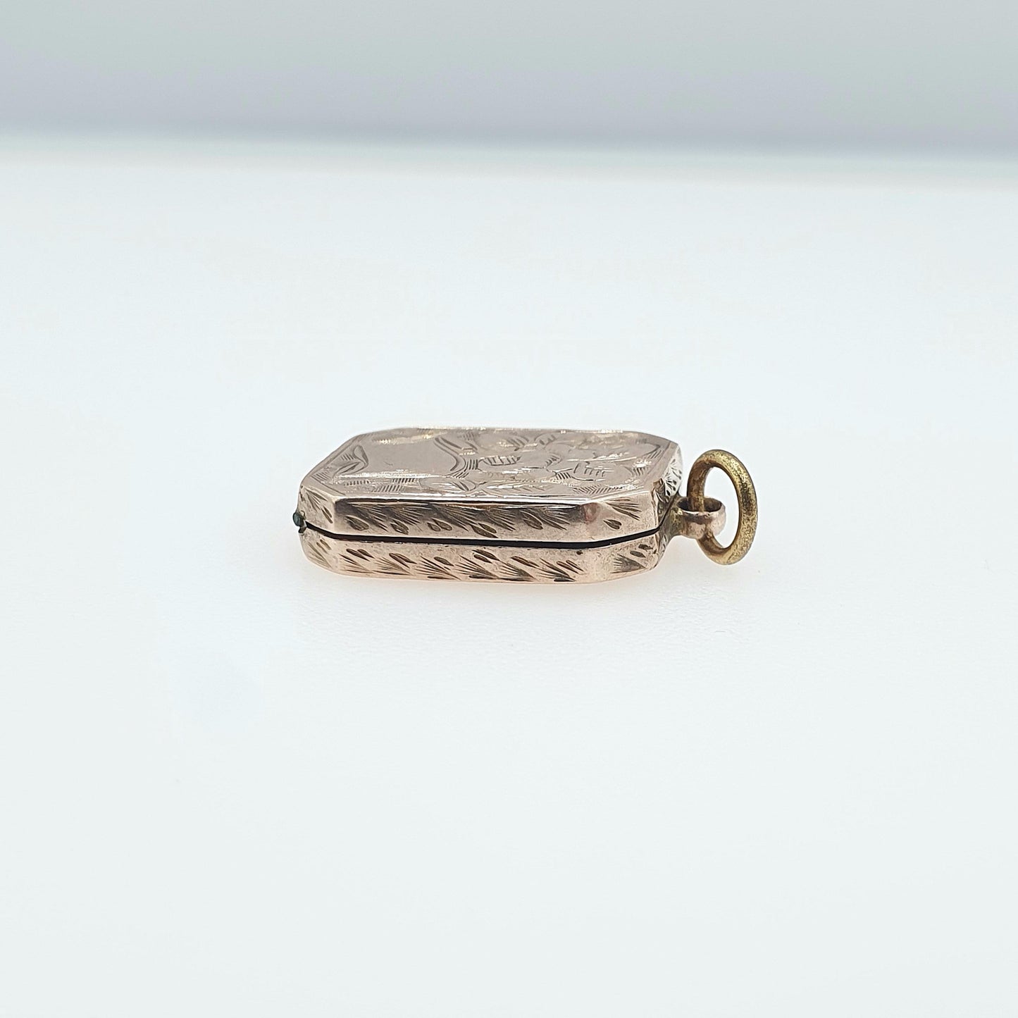 Antique Victorian 9ct Gold Rectangular Locket 9k Back and Front Rose Gold Engraved Photo Gift Vintage Necklace Jewelry Womens Jewellery
