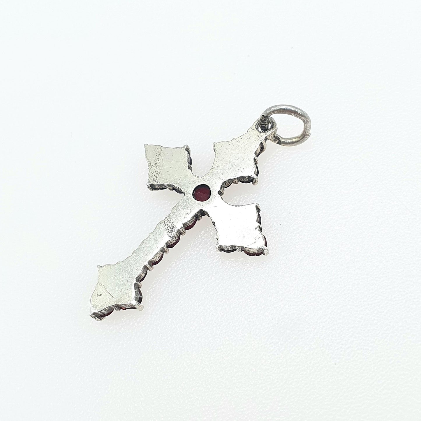 Antique Solid Silver Bohemian Garnet Crucifix Pendant Cross Necklace Catholic Religious Vintage Womens Mens Jewelry Jewellery