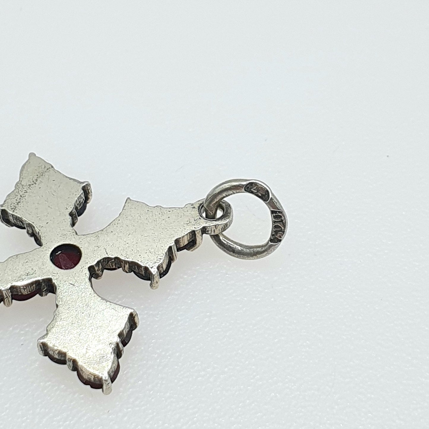 Antique Solid Silver Bohemian Garnet Crucifix Pendant Cross Necklace Catholic Religious Vintage Womens Mens Jewelry Jewellery