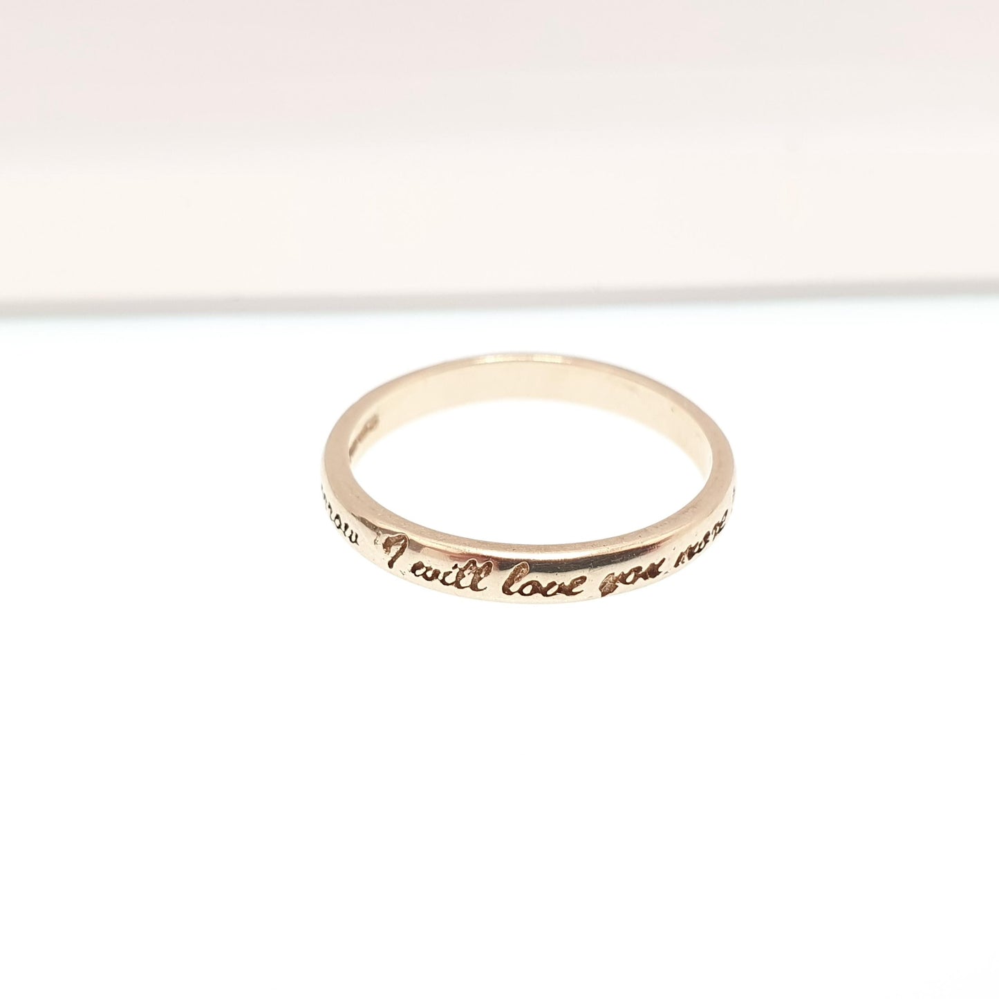 Vintage 9ct Gold I WILL LOVE YOU Band Ring Wedding Engraved Solid 9k 9kt Stacking Stacker Womens Jewelry Jewellery