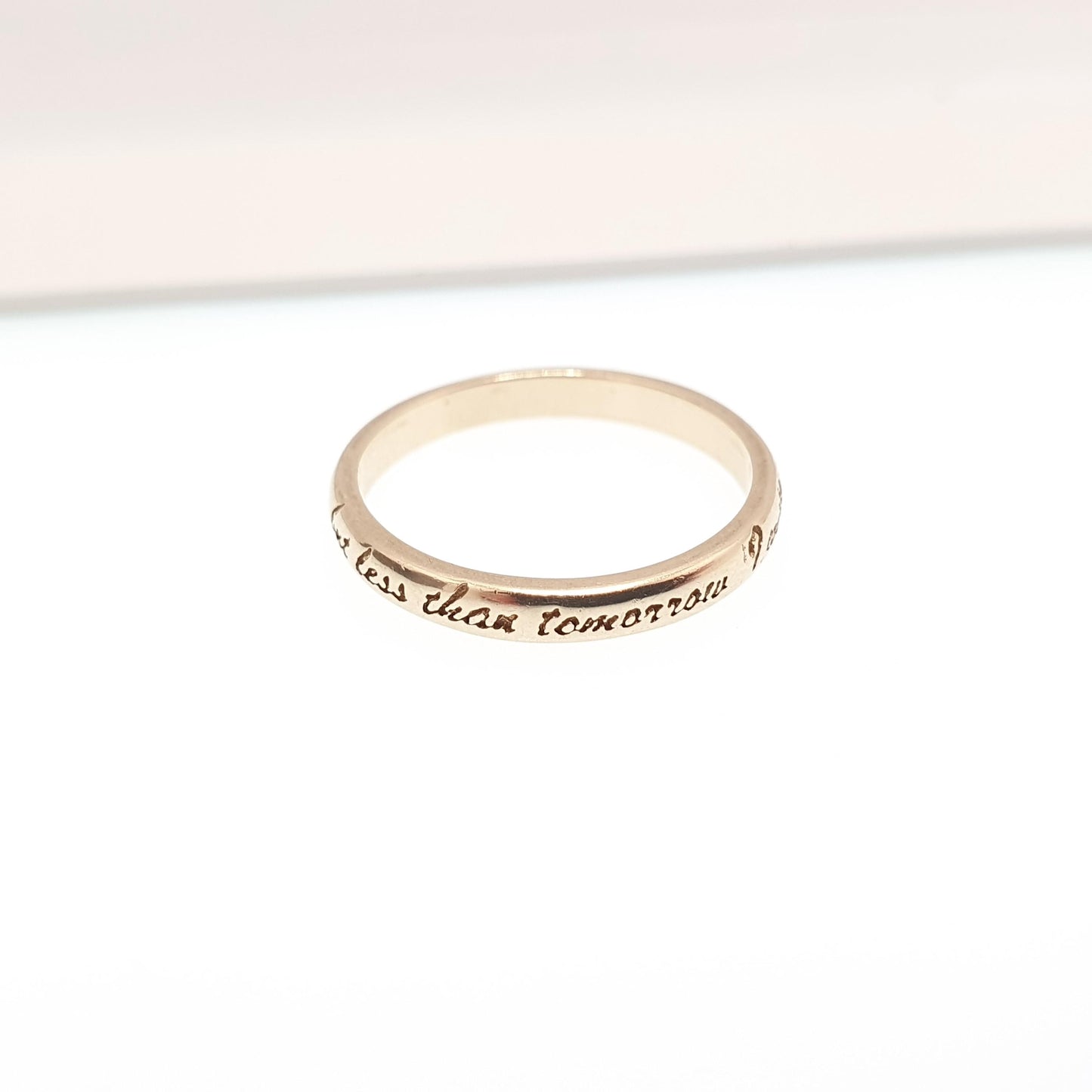 Vintage 9ct Gold I WILL LOVE YOU Band Ring Wedding Engraved Solid 9k 9kt Stacking Stacker Womens Jewelry Jewellery