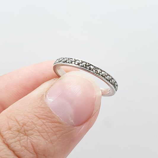 Antique Art Deco Solid Silver Marcasite Eternity Ring Stacker Stacking Promise Gift Women’s Mens Jewelry Jewellery UK J.5 US 5