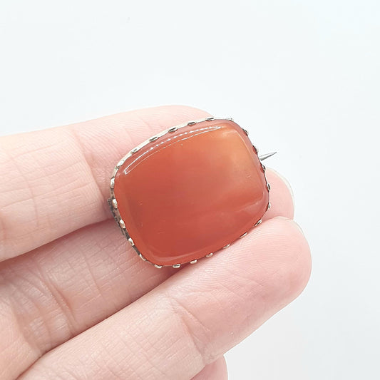 Antique Victorain 9ct Gold Carnelian Brooch Orange Quartz Gemstone Solid 9k 9kt Frame Womens Jewellery Jewelry